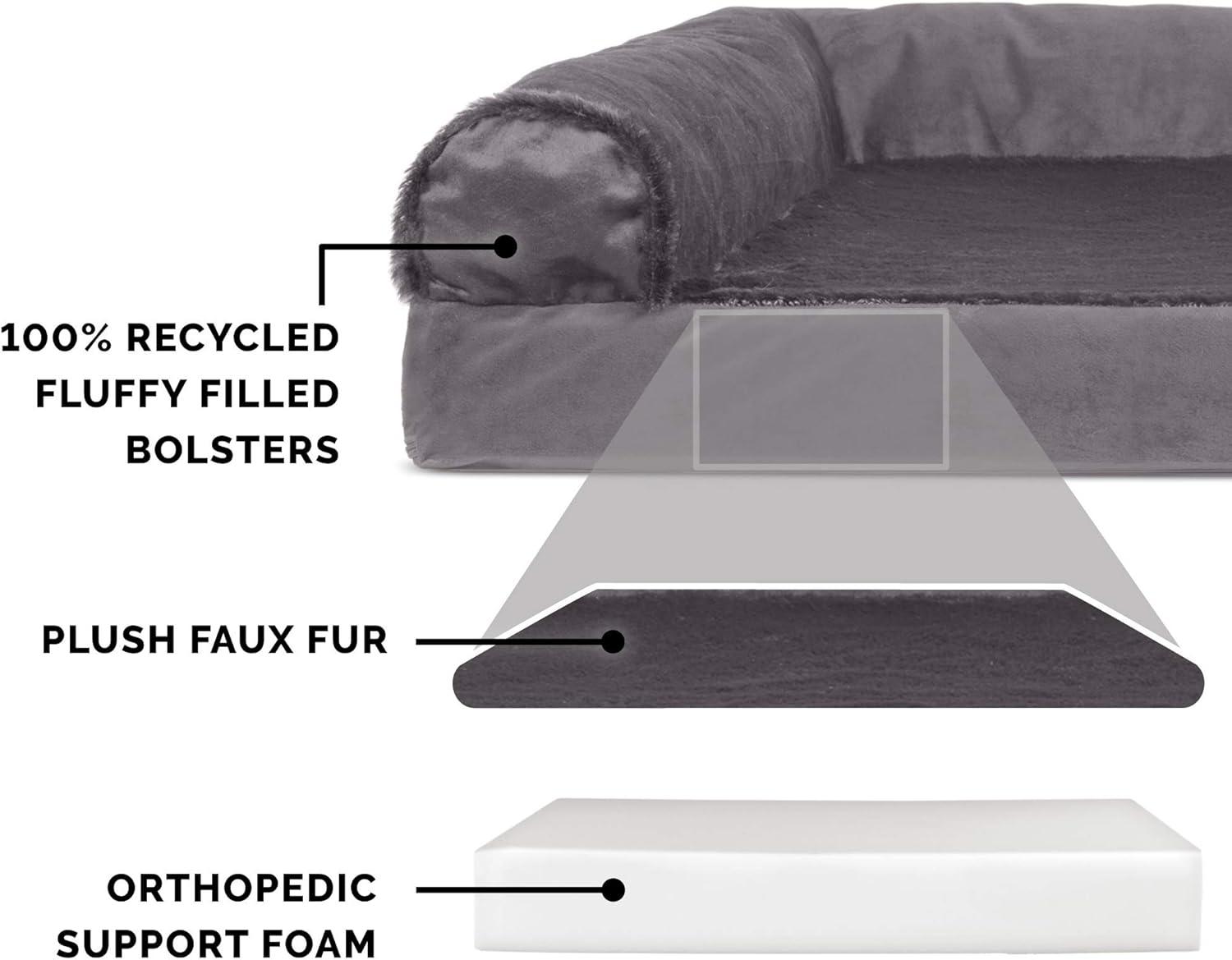 imageFurhaven Orthopedic Dog Bed for Large Dogs w Removable Bolsters ampamp Washable Cover For Dogs Up to 125 lbs Plush ampamp Velvet L Shaped Chaise Platinum Gray Jumbo PlusXXLPlatinum Gray