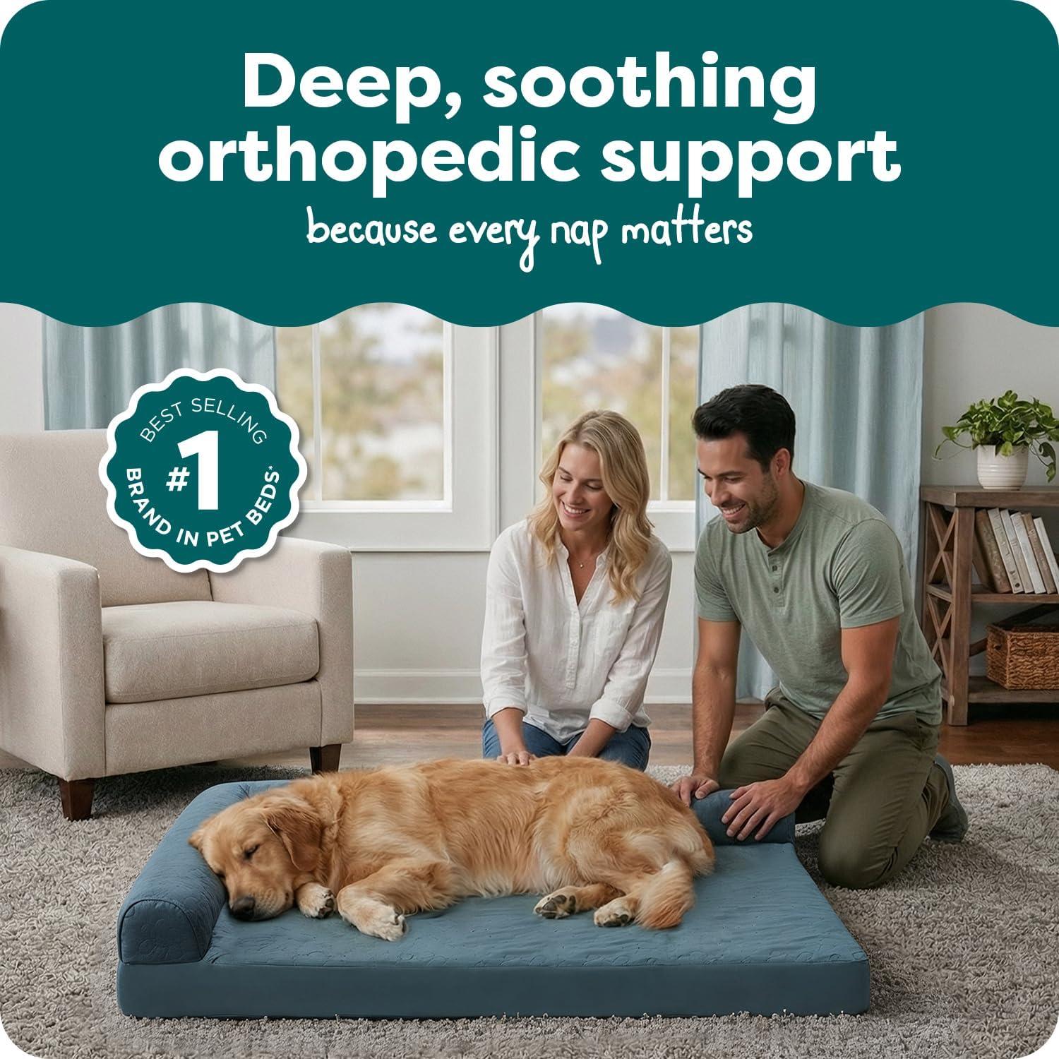 imageFurhaven Orthopedic Dog Bed for Large Dogs w Removable Bolsters ampamp Washable Cover For Dogs Up to 125 lbs Plush ampamp Velvet L Shaped Chaise Platinum Gray Jumbo PlusXXLBluestone