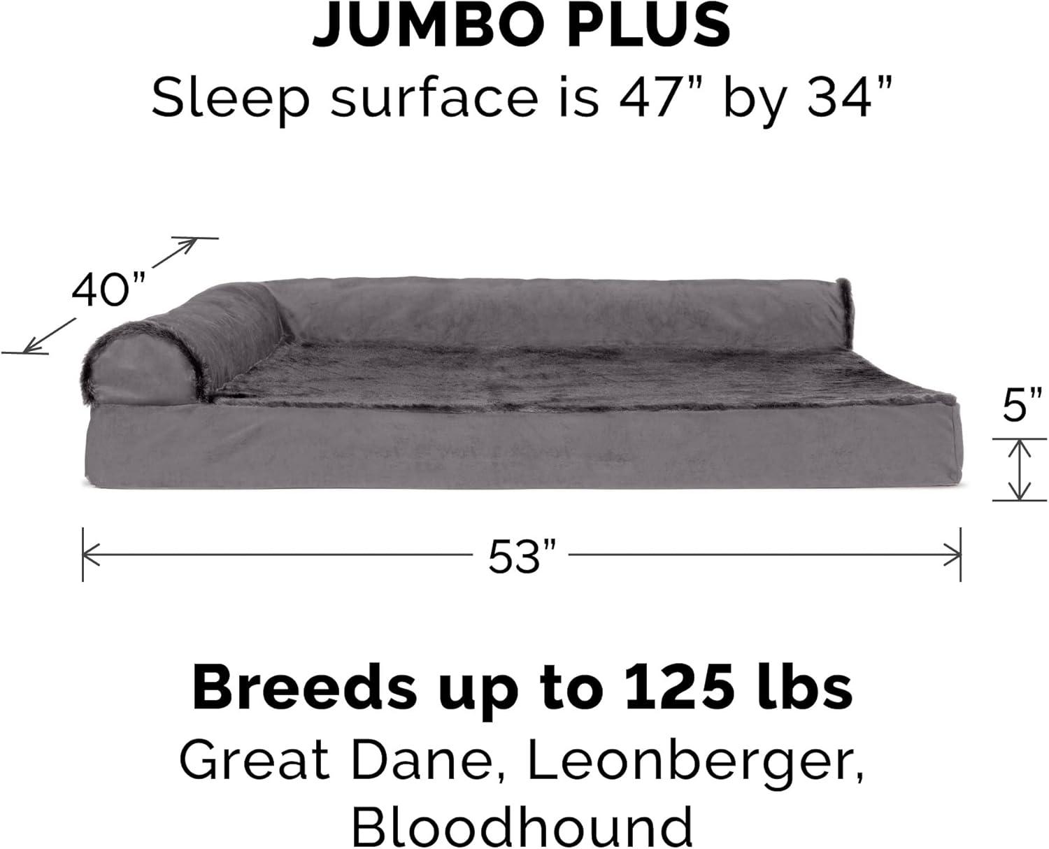 imageFurhaven Orthopedic Dog Bed for Large Dogs w Removable Bolsters ampamp Washable Cover For Dogs Up to 125 lbs Plush ampamp Velvet L Shaped Chaise Platinum Gray Jumbo PlusXXLPlatinum Gray