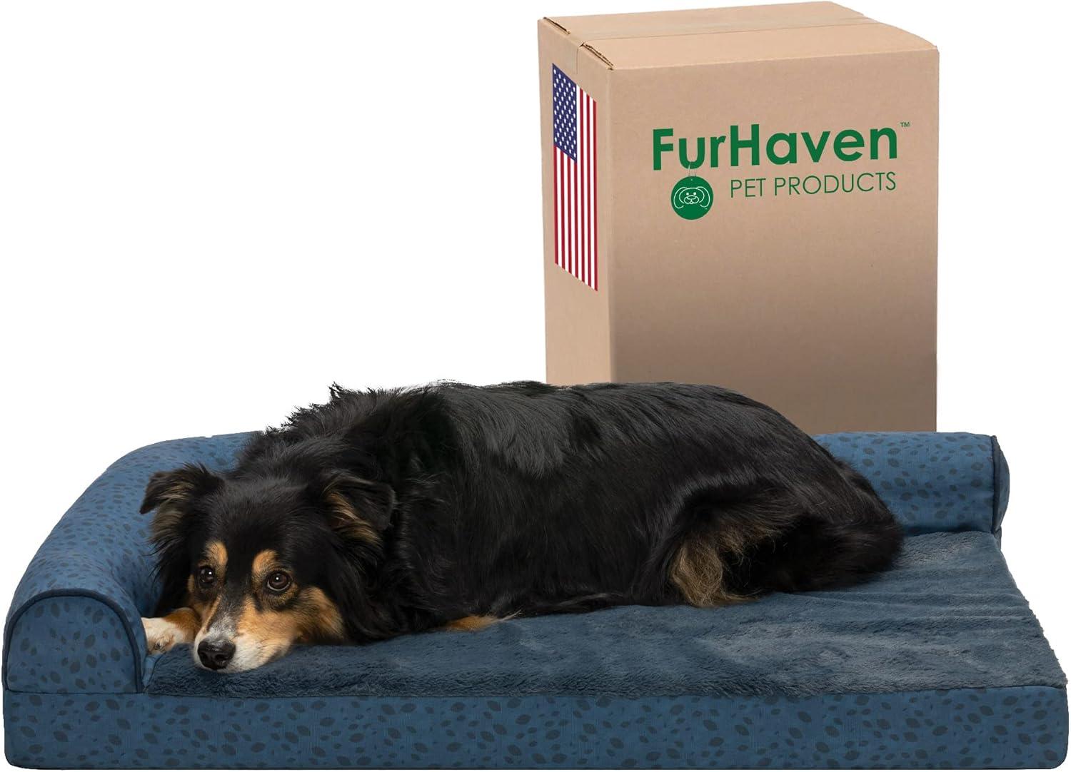 imageFurhaven Orthopedic Dog Bed for Large Dogs w Removable Bolsters ampamp Washable Cover For Dogs Up to 125 lbs Plush ampamp Velvet L Shaped Chaise Platinum Gray Jumbo PlusXXLBlue Almonds