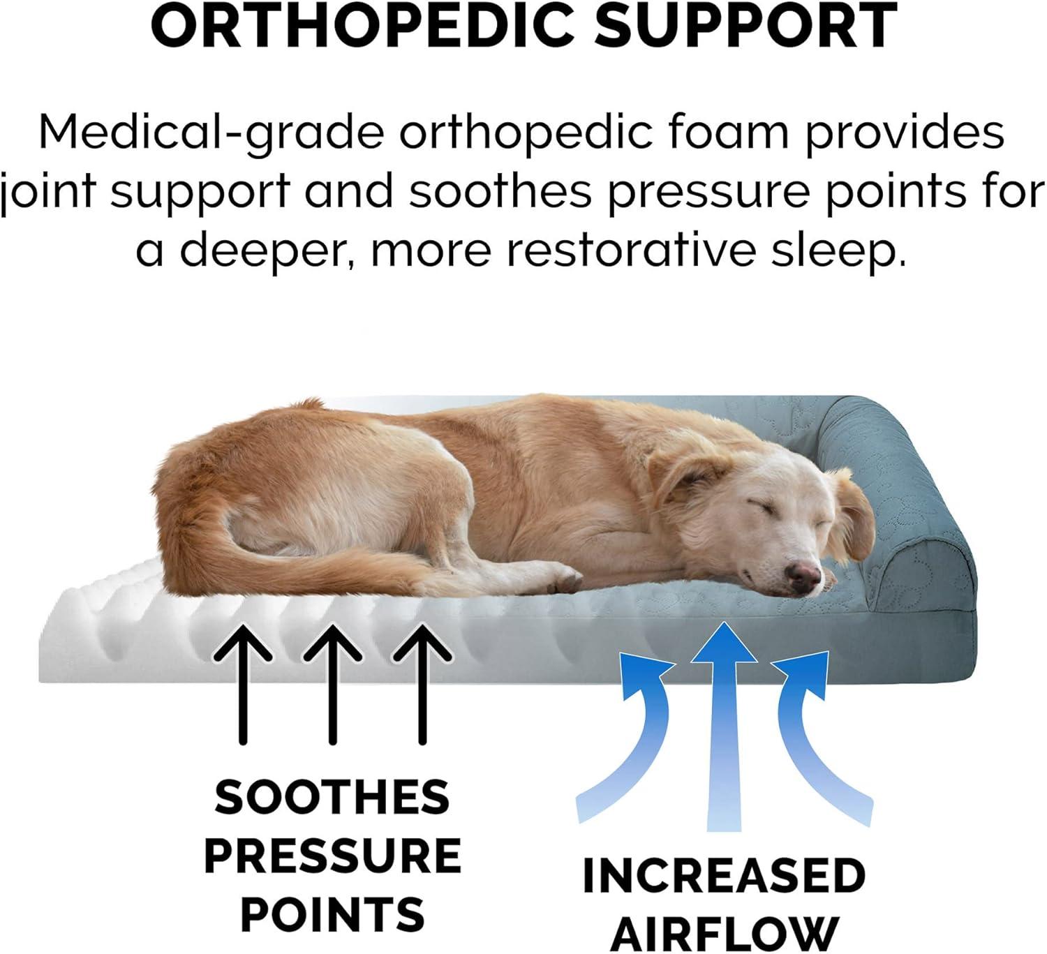 imageFurhaven Orthopedic Dog Bed for Large Dogs w Removable Bolsters ampamp Washable Cover For Dogs Up to 125 lbs Plush ampamp Velvet L Shaped Chaise Platinum Gray Jumbo PlusXXLBluestone