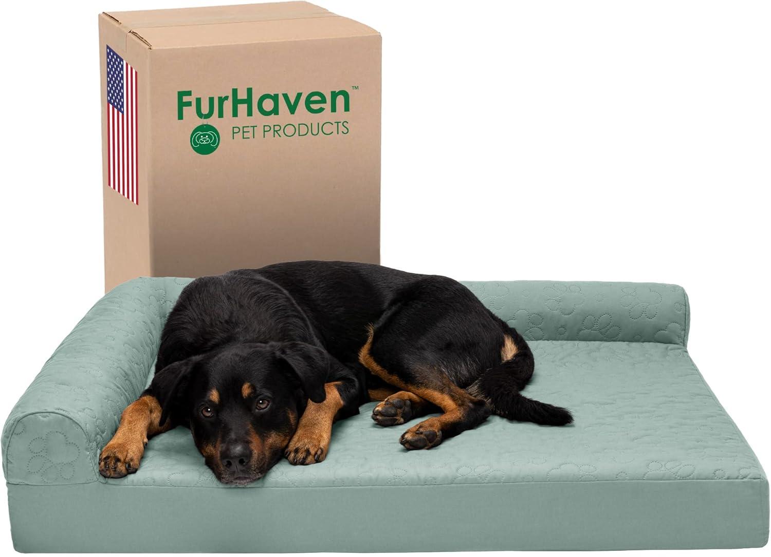 imageFurhaven Orthopedic Dog Bed for Large Dogs w Removable Bolsters ampamp Washable Cover For Dogs Up to 125 lbs Plush ampamp Velvet L Shaped Chaise Platinum Gray Jumbo PlusXXLIceberg Green