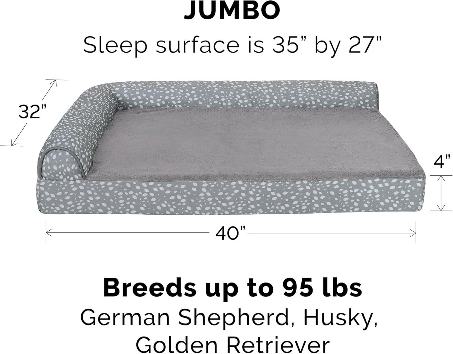 imageFurhaven Orthopedic Dog Bed for Large Dogs w Removable Bolsters ampamp Washable Cover For Dogs Up to 125 lbs Plush ampamp Velvet L Shaped Chaise Platinum Gray Jumbo PlusXXLGray Almonds
