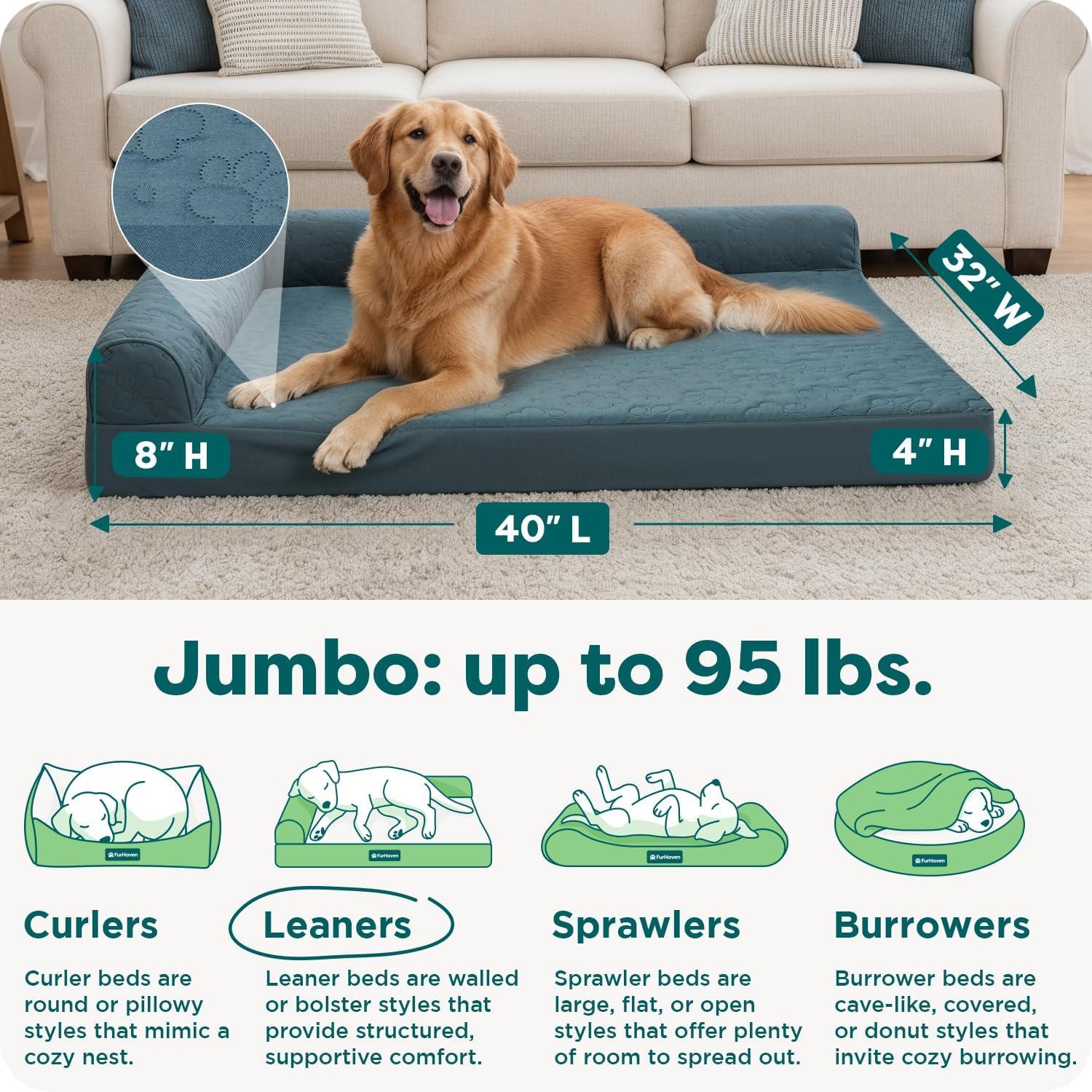 imageFurhaven Orthopedic Dog Bed for Large Dogs w Removable Bolsters ampamp Washable Cover For Dogs Up to 125 lbs Plush ampamp Velvet L Shaped Chaise Platinum Gray Jumbo PlusXXLBluestone