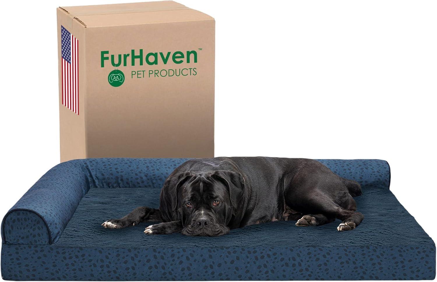 imageFurhaven Orthopedic Dog Bed for Large Dogs w Removable Bolsters ampamp Washable Cover For Dogs Up to 125 lbs Plush ampamp Velvet L Shaped Chaise Platinum Gray Jumbo PlusXXLBlue Almonds