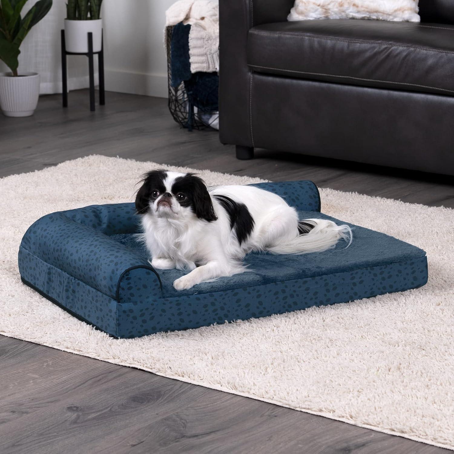 imageFurhaven Orthopedic Dog Bed for Large Dogs w Removable Bolsters ampamp Washable Cover For Dogs Up to 125 lbs Plush ampamp Velvet L Shaped Chaise Platinum Gray Jumbo PlusXXLBlue Almonds