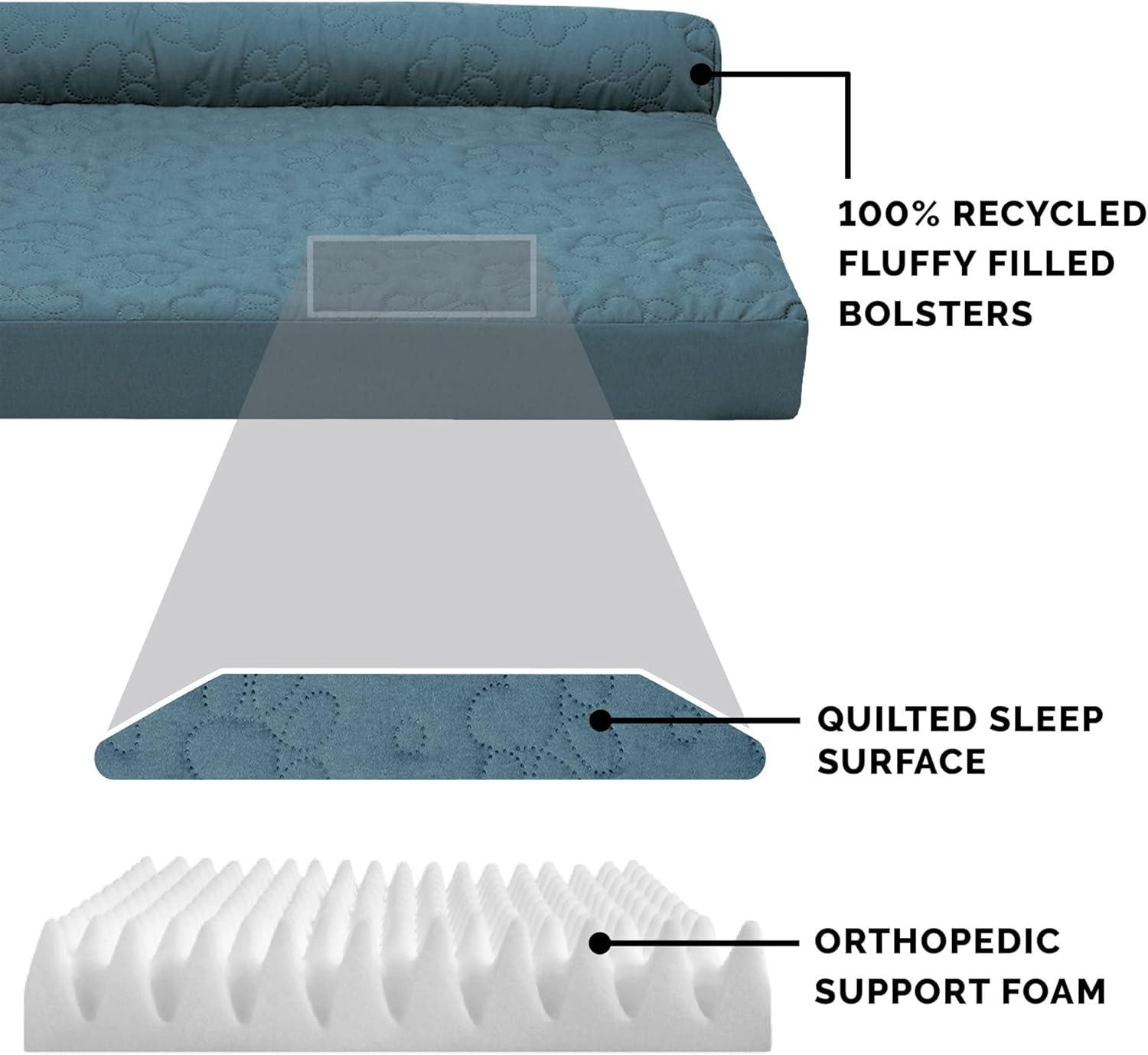 imageFurhaven Orthopedic Dog Bed for Large Dogs w Removable Bolsters ampamp Washable Cover For Dogs Up to 125 lbs Plush ampamp Velvet L Shaped Chaise Platinum Gray Jumbo PlusXXLBluestone