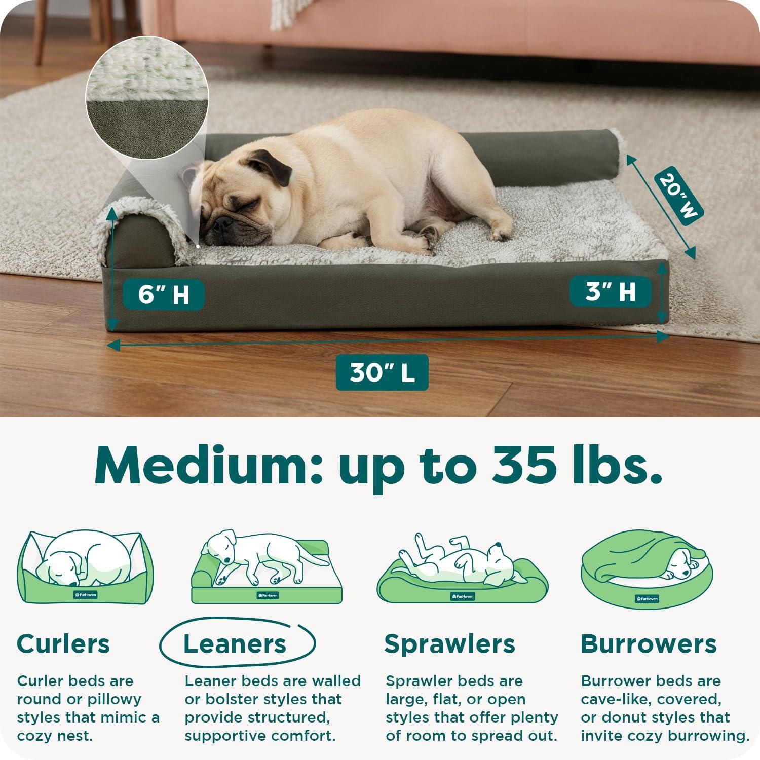 imageFurhaven Orthopedic Dog Bed for Large Dogs w Removable Bolsters ampamp Washable Cover For Dogs Up to 125 lbs Plush ampamp Velvet L Shaped Chaise Platinum Gray Jumbo PlusXXLDark Sage