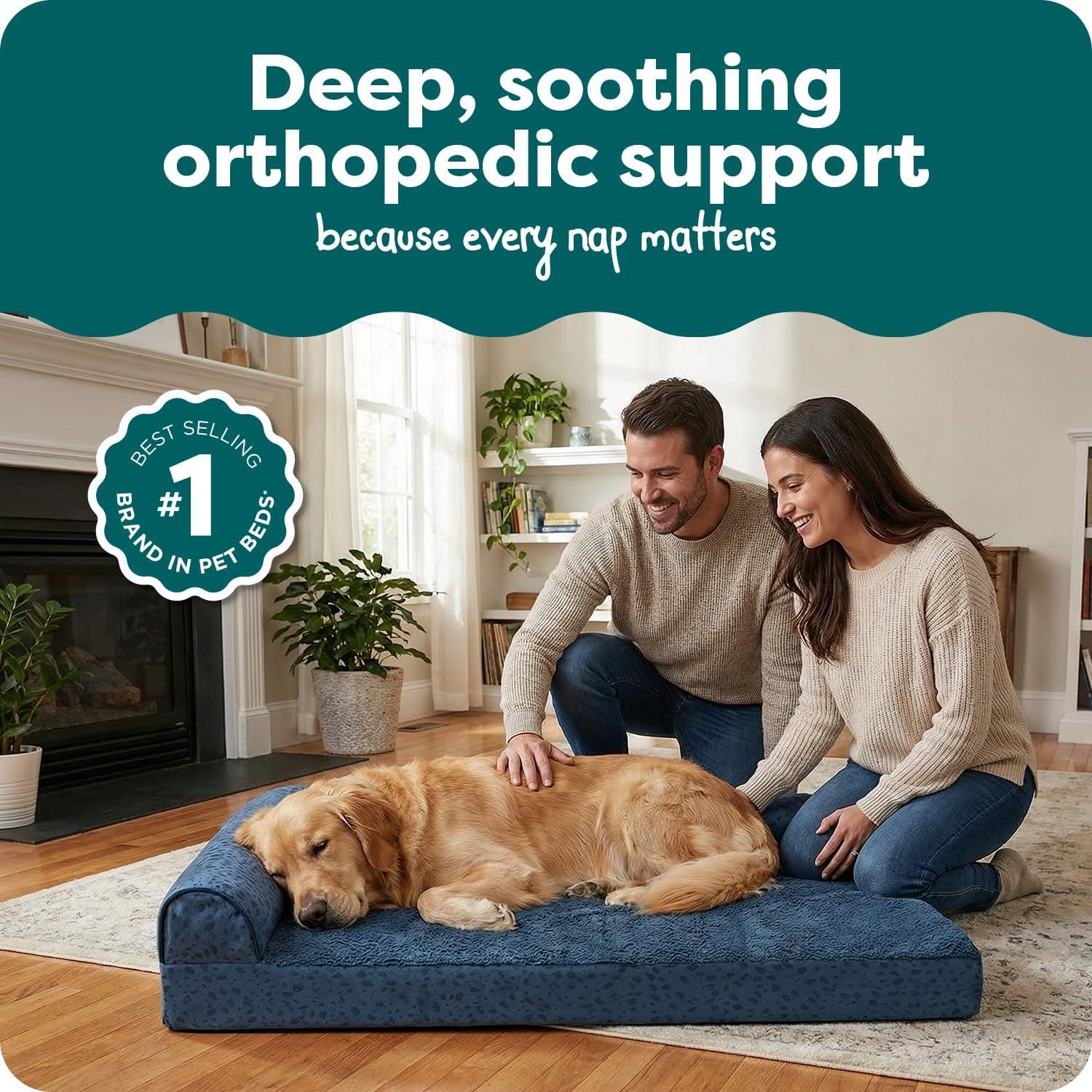 imageFurhaven Orthopedic Dog Bed for Large Dogs w Removable Bolsters ampamp Washable Cover For Dogs Up to 125 lbs Plush ampamp Velvet L Shaped Chaise Platinum Gray Jumbo PlusXXLBlue Almonds