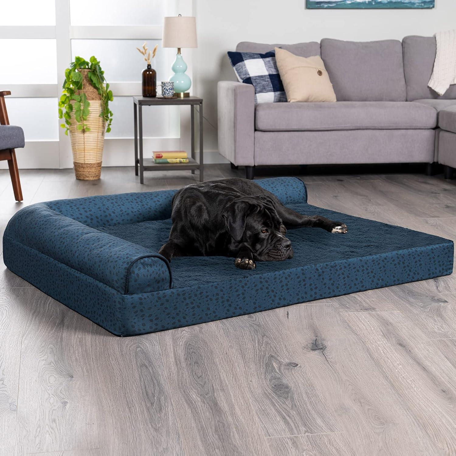 imageFurhaven Orthopedic Dog Bed for Large Dogs w Removable Bolsters ampamp Washable Cover For Dogs Up to 125 lbs Plush ampamp Velvet L Shaped Chaise Platinum Gray Jumbo PlusXXLBlue Almonds
