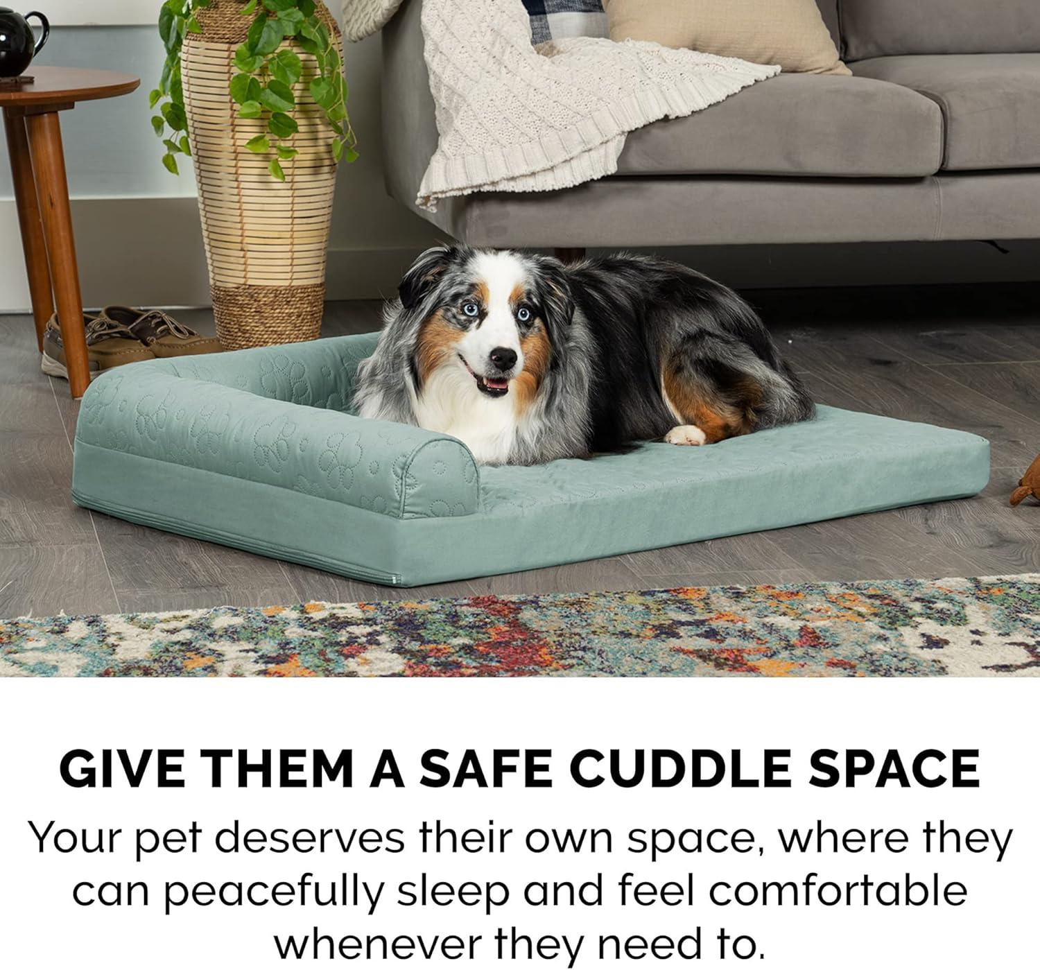 imageFurhaven Orthopedic Dog Bed for Large Dogs w Removable Bolsters ampamp Washable Cover For Dogs Up to 125 lbs Plush ampamp Velvet L Shaped Chaise Platinum Gray Jumbo PlusXXLIceberg Green