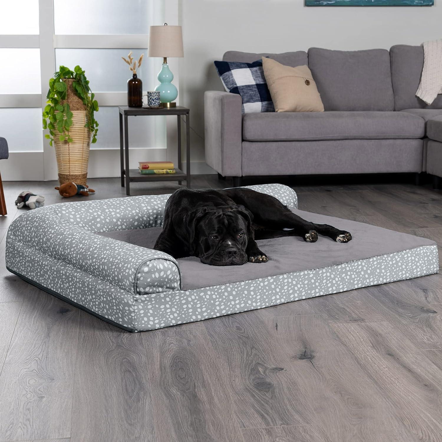imageFurhaven Orthopedic Dog Bed for Large Dogs w Removable Bolsters ampamp Washable Cover For Dogs Up to 125 lbs Plush ampamp Velvet L Shaped Chaise Platinum Gray Jumbo PlusXXLGray Almonds