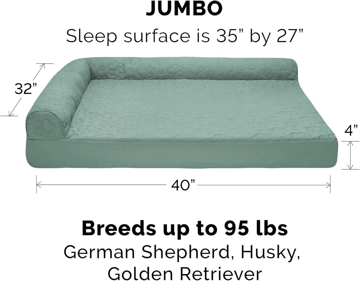 imageFurhaven Orthopedic Dog Bed for Large Dogs w Removable Bolsters ampamp Washable Cover For Dogs Up to 125 lbs Plush ampamp Velvet L Shaped Chaise Platinum Gray Jumbo PlusXXLIceberg Green