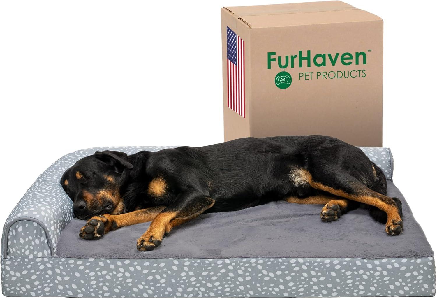 imageFurhaven Orthopedic Dog Bed for Large Dogs w Removable Bolsters ampamp Washable Cover For Dogs Up to 125 lbs Plush ampamp Velvet L Shaped Chaise Platinum Gray Jumbo PlusXXLGray Almonds