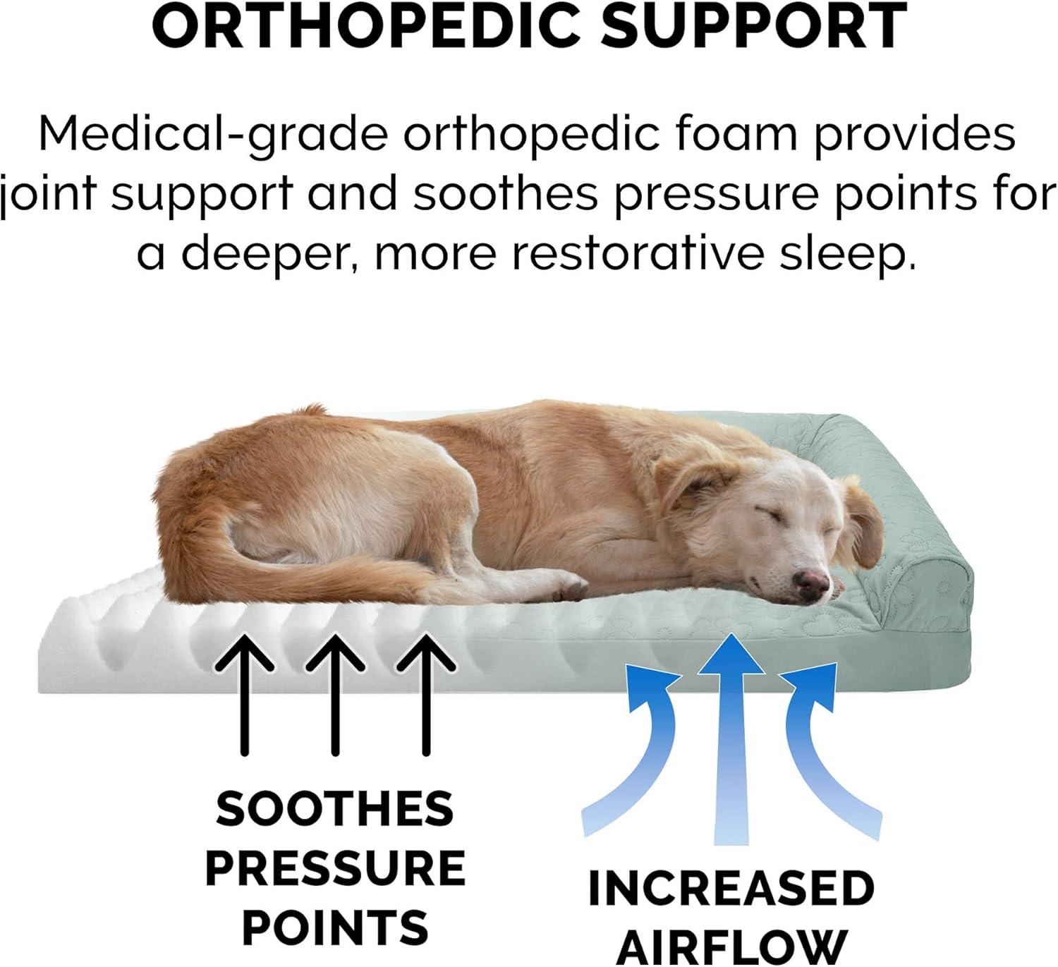 imageFurhaven Orthopedic Dog Bed for Large Dogs w Removable Bolsters ampamp Washable Cover For Dogs Up to 125 lbs Plush ampamp Velvet L Shaped Chaise Platinum Gray Jumbo PlusXXLIceberg Green
