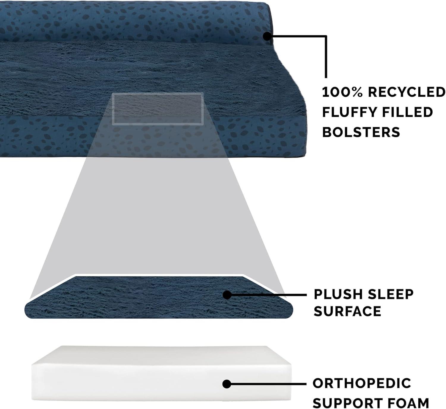 imageFurhaven Orthopedic Dog Bed for Large Dogs w Removable Bolsters ampamp Washable Cover For Dogs Up to 125 lbs Plush ampamp Velvet L Shaped Chaise Platinum Gray Jumbo PlusXXLBlue Almonds