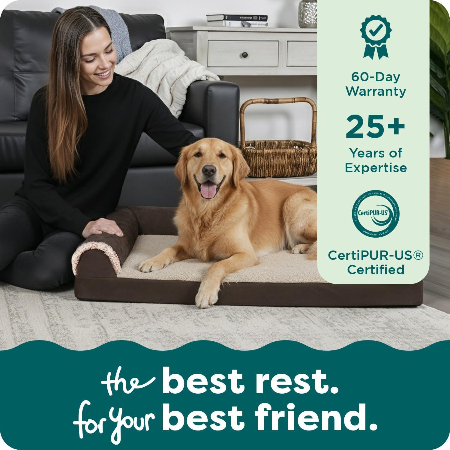 imageFurhaven Orthopedic Dog Bed for Large Dogs w Removable Bolsters ampamp Washable Cover For Dogs Up to 125 lbs Plush ampamp Velvet L Shaped Chaise Platinum Gray Jumbo PlusXXLBlue Almonds