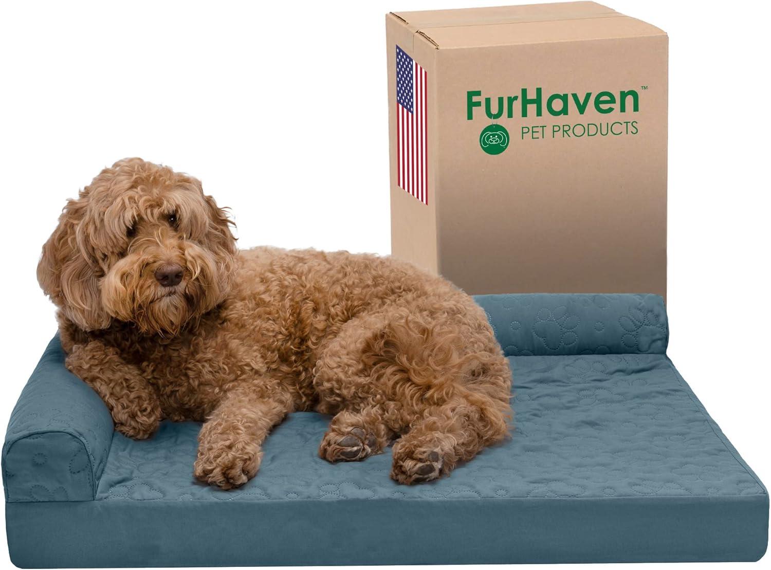 imageFurhaven Orthopedic Dog Bed for Large Dogs w Removable Bolsters ampamp Washable Cover For Dogs Up to 125 lbs Plush ampamp Velvet L Shaped Chaise Platinum Gray Jumbo PlusXXLBluestone