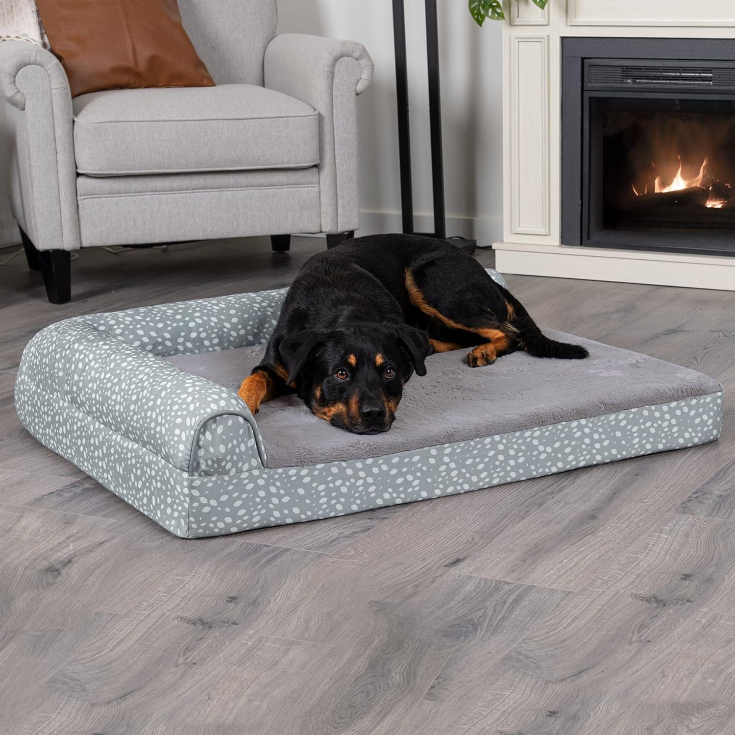 imageFurhaven Orthopedic Dog Bed for Large Dogs w Removable Bolsters ampamp Washable Cover For Dogs Up to 125 lbs Plush ampamp Velvet L Shaped Chaise Platinum Gray Jumbo PlusXXLGray Almonds