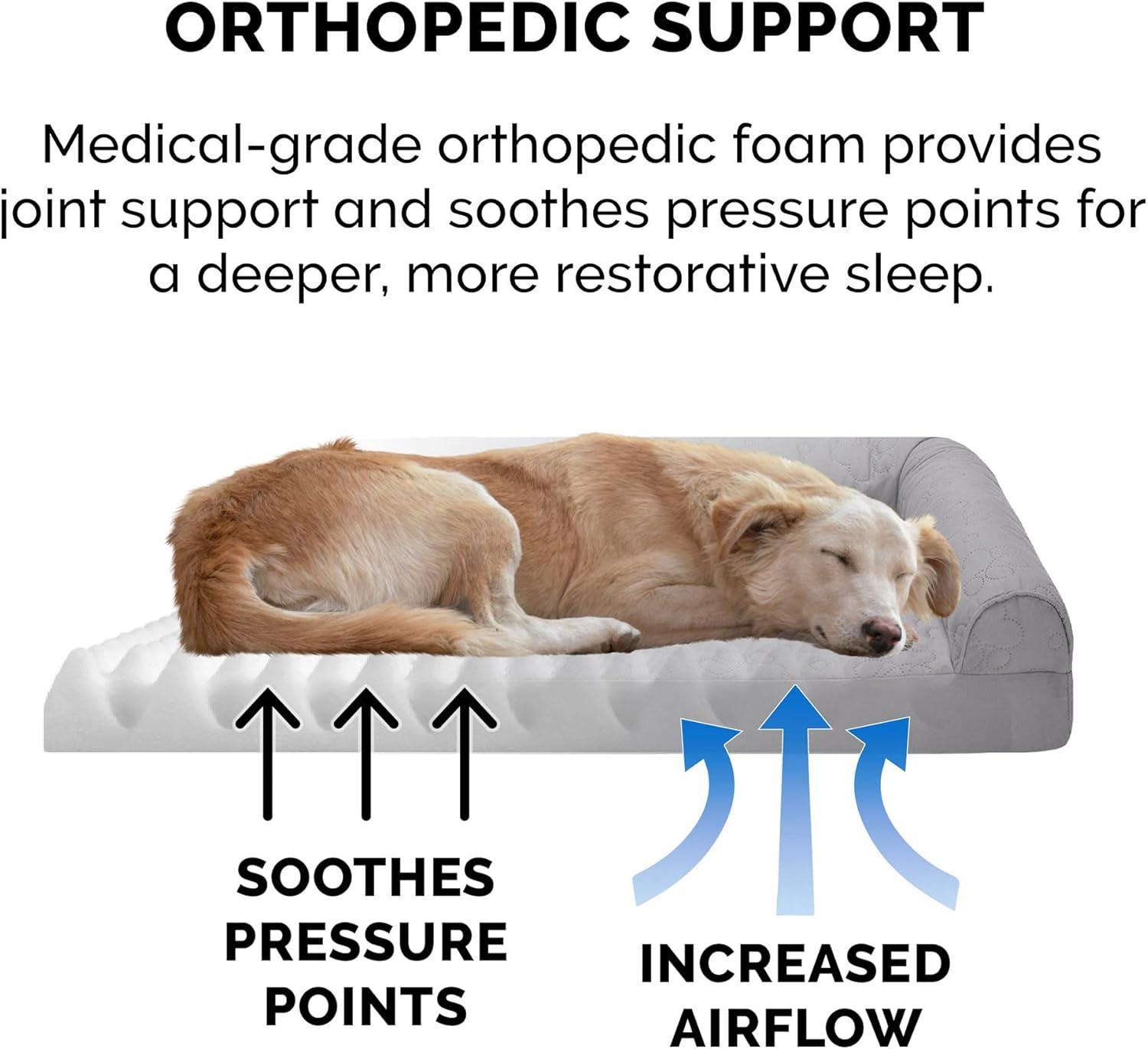 imageFurhaven Orthopedic Dog Bed for Large Dogs w Removable Bolsters ampamp Washable Cover For Dogs Up to 125 lbs Plush ampamp Velvet L Shaped Chaise Platinum Gray Jumbo PlusXXLTitanium