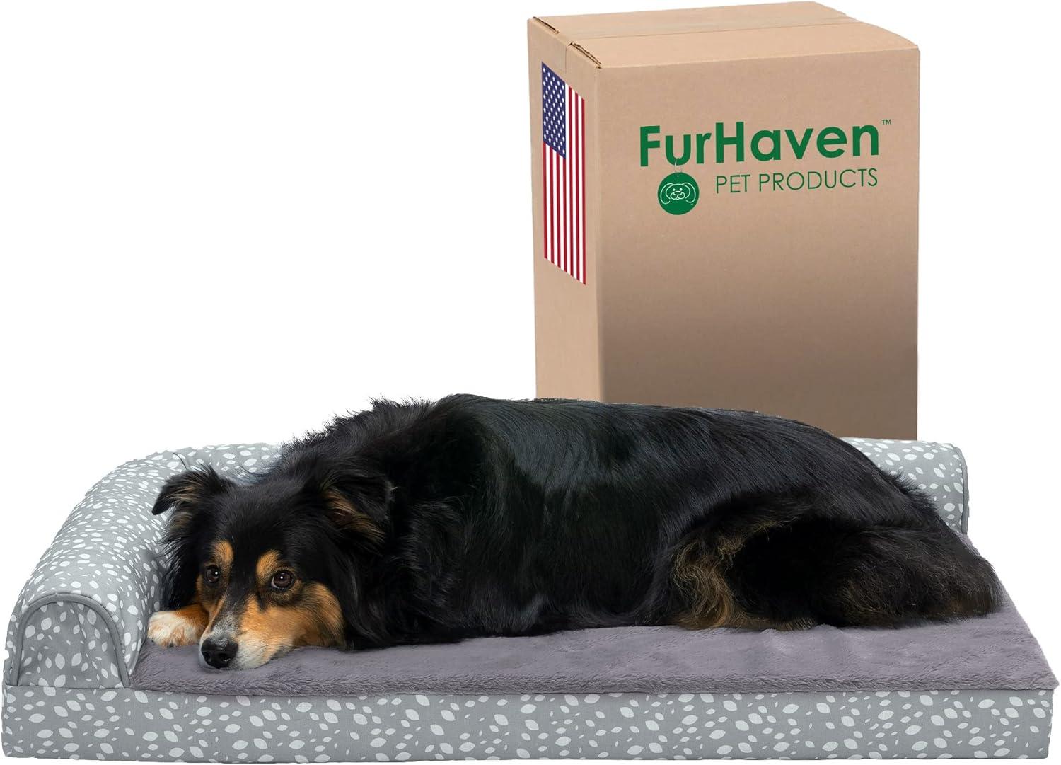 imageFurhaven Orthopedic Dog Bed for Large Dogs w Removable Bolsters ampamp Washable Cover For Dogs Up to 125 lbs Plush ampamp Velvet L Shaped Chaise Platinum Gray Jumbo PlusXXLGray Almonds