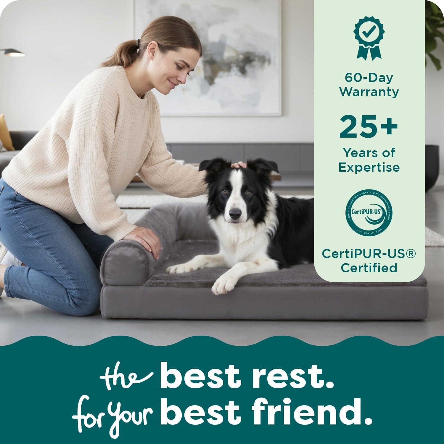 imageFurhaven Orthopedic Dog Bed for Large Dogs w Removable Bolsters ampamp Washable Cover For Dogs Up to 125 lbs Plush ampamp Velvet L Shaped Chaise Platinum Gray Jumbo PlusXXLPlatinum Gray