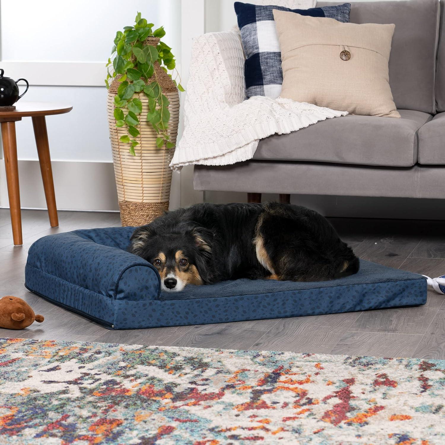 imageFurhaven Orthopedic Dog Bed for Large Dogs w Removable Bolsters ampamp Washable Cover For Dogs Up to 125 lbs Plush ampamp Velvet L Shaped Chaise Platinum Gray Jumbo PlusXXLBlue Almonds