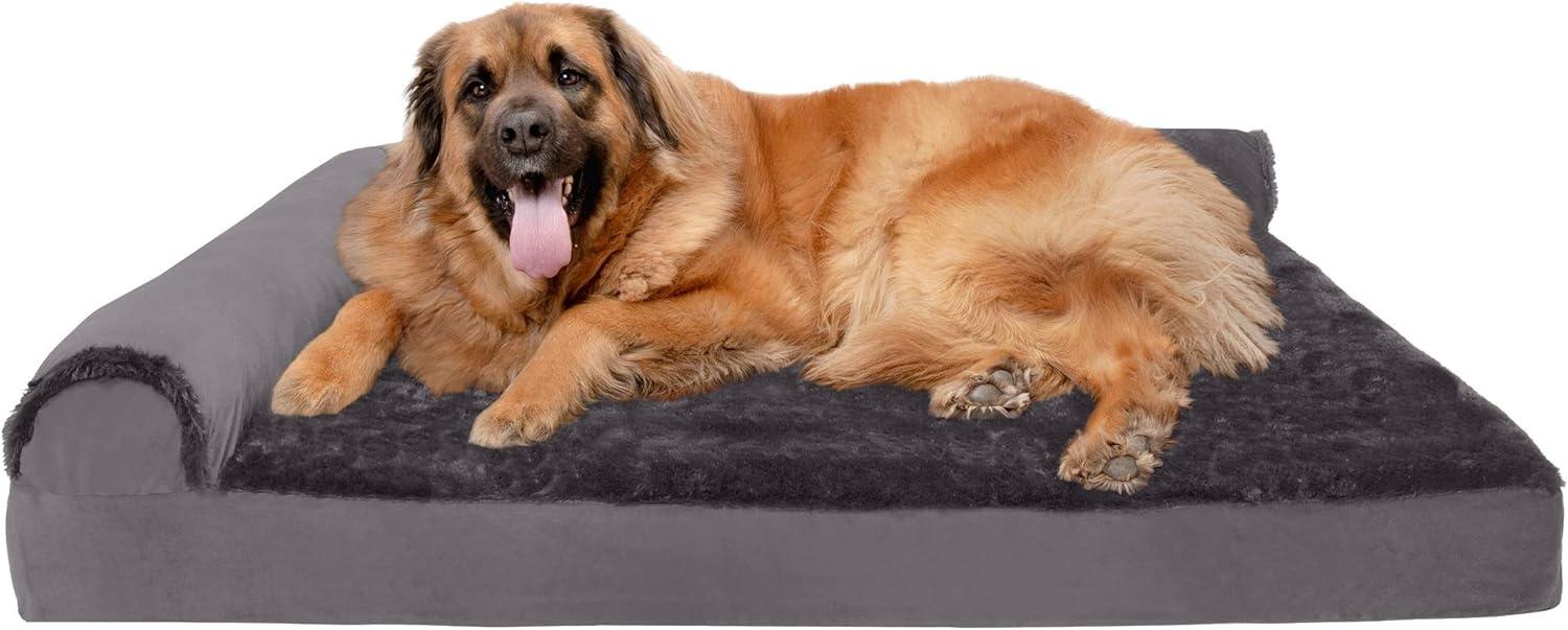 imageFurhaven Orthopedic Dog Bed for Large Dogs w Removable Bolsters ampamp Washable Cover For Dogs Up to 125 lbs Plush ampamp Velvet L Shaped Chaise Platinum Gray Jumbo PlusXXLPlatinum Gray