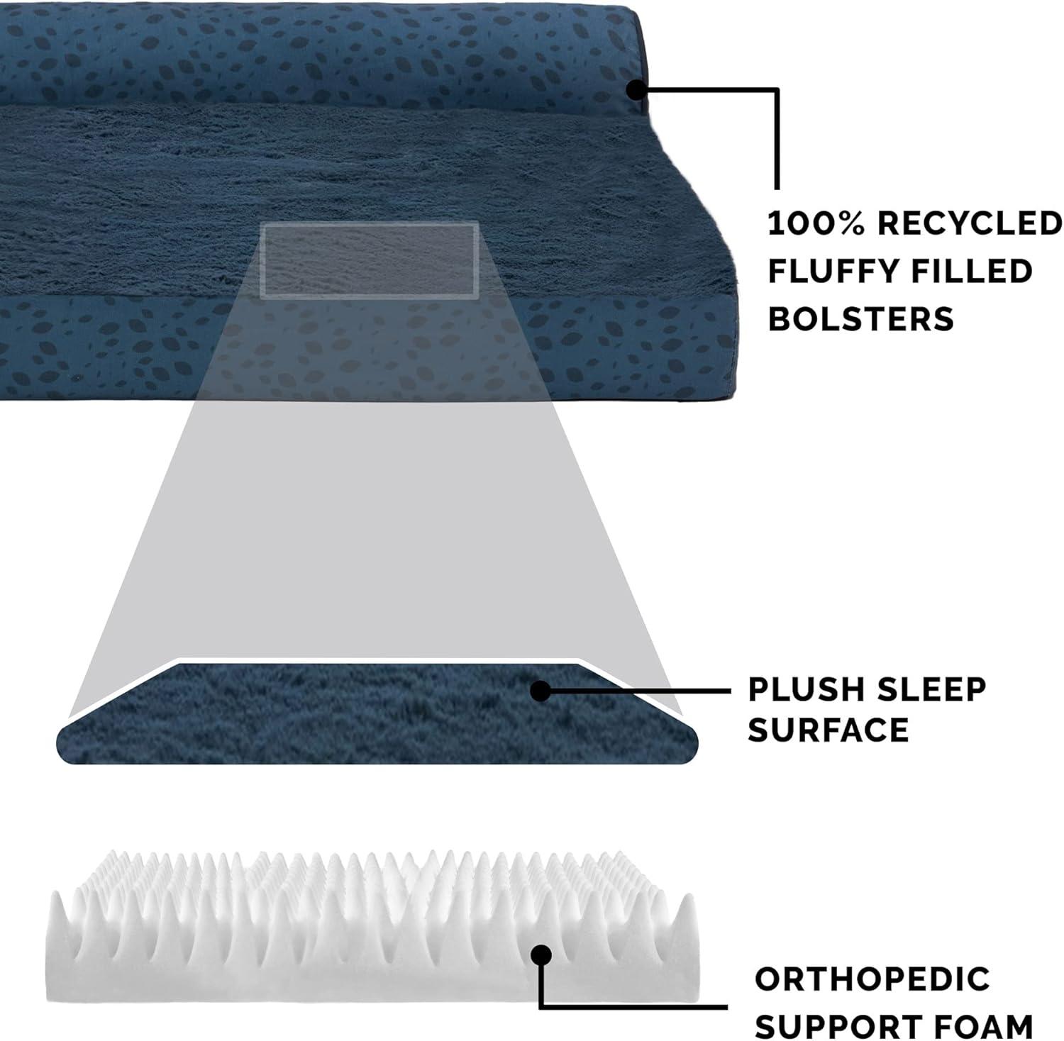 imageFurhaven Orthopedic Dog Bed for Large Dogs w Removable Bolsters ampamp Washable Cover For Dogs Up to 125 lbs Plush ampamp Velvet L Shaped Chaise Platinum Gray Jumbo PlusXXLBlue Almonds