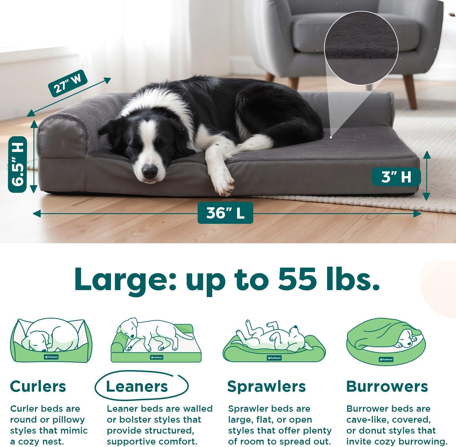 imageFurhaven Orthopedic Dog Bed for Large Dogs w Removable Bolsters ampamp Washable Cover For Dogs Up to 125 lbs Plush ampamp Velvet L Shaped Chaise Platinum Gray Jumbo PlusXXLPlatinum Gray