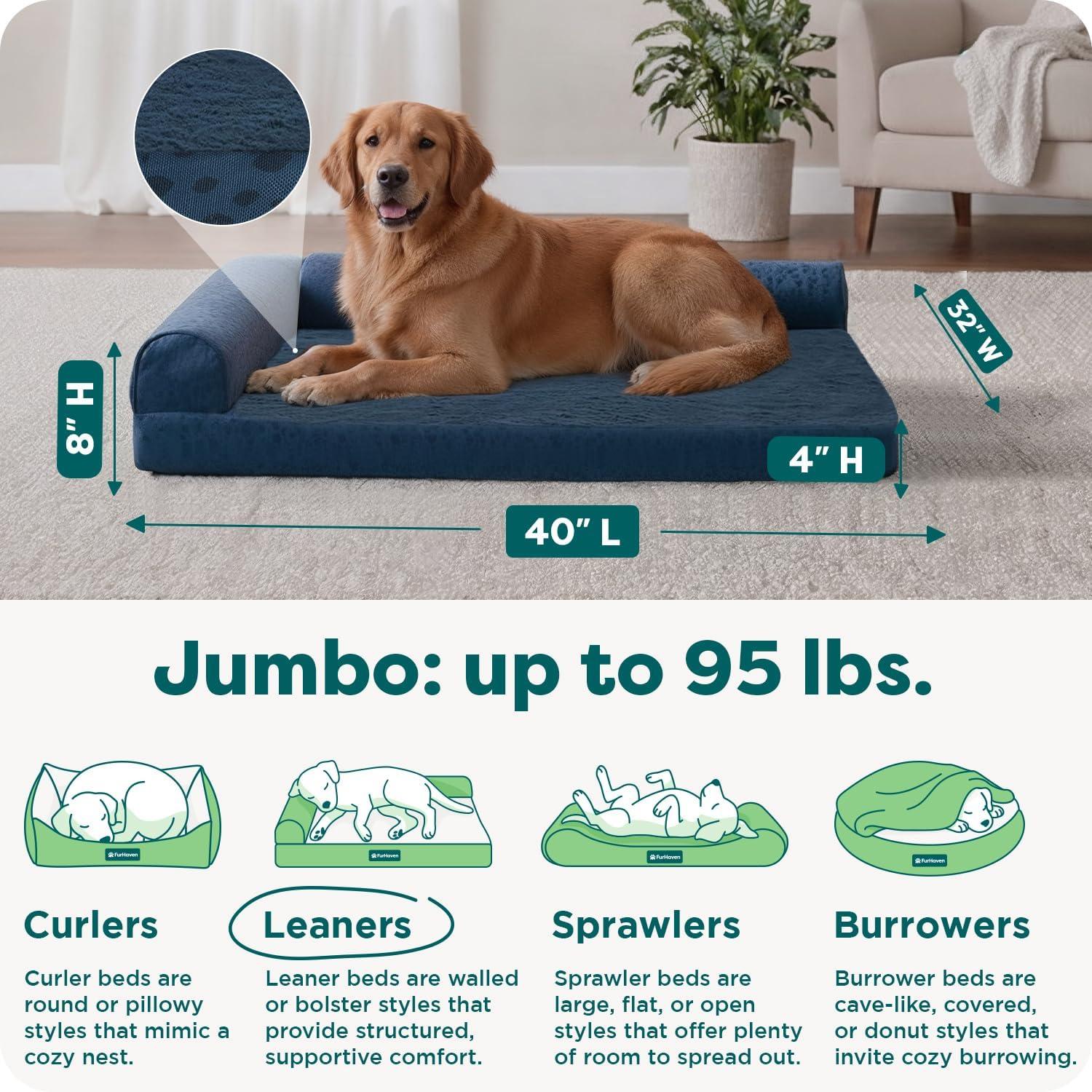 imageFurhaven Orthopedic Dog Bed for Large Dogs w Removable Bolsters ampamp Washable Cover For Dogs Up to 125 lbs Plush ampamp Velvet L Shaped Chaise Platinum Gray Jumbo PlusXXLBlue Almonds