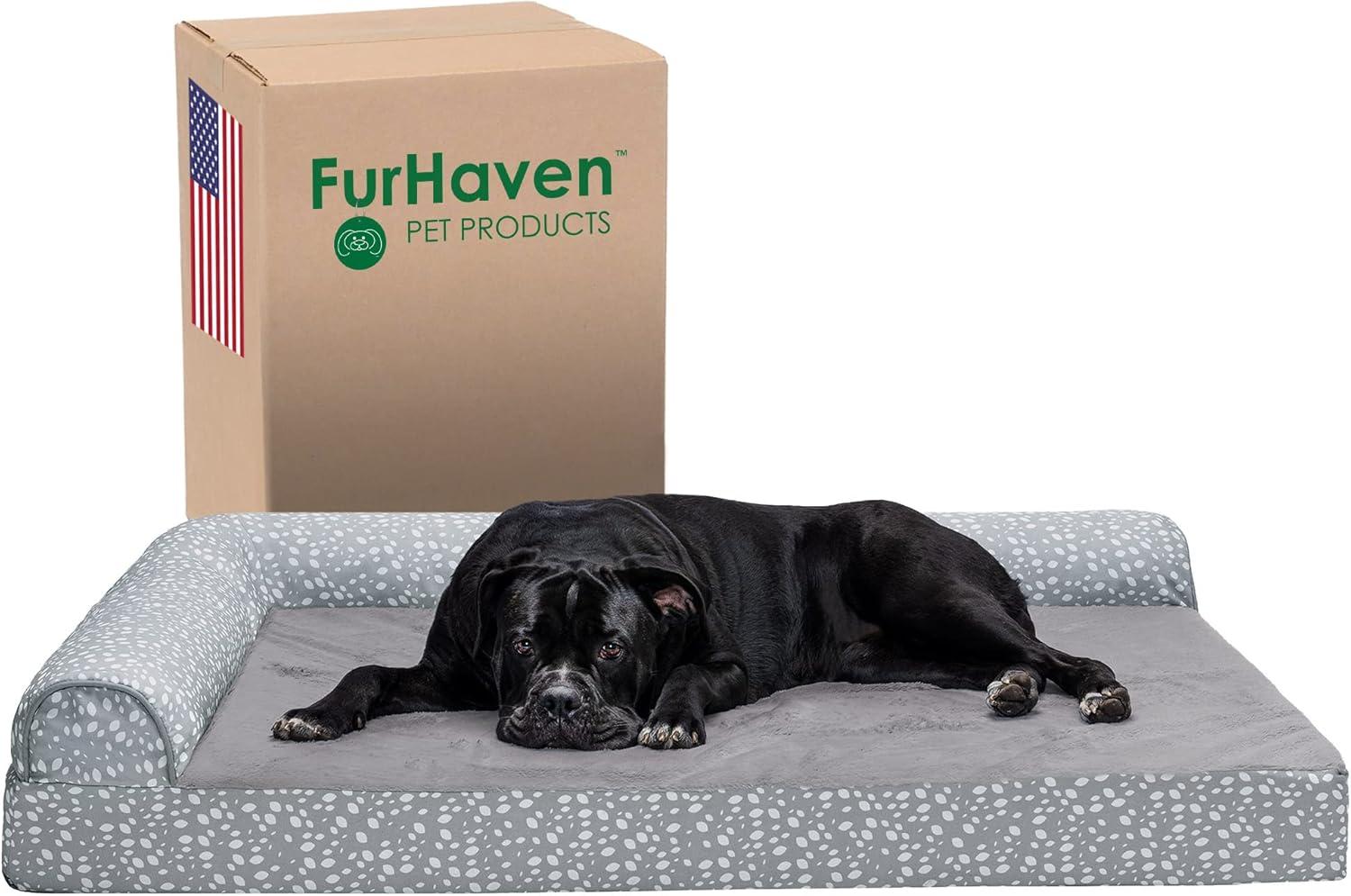 imageFurhaven Orthopedic Dog Bed for Large Dogs w Removable Bolsters ampamp Washable Cover For Dogs Up to 125 lbs Plush ampamp Velvet L Shaped Chaise Platinum Gray Jumbo PlusXXLGray Almonds