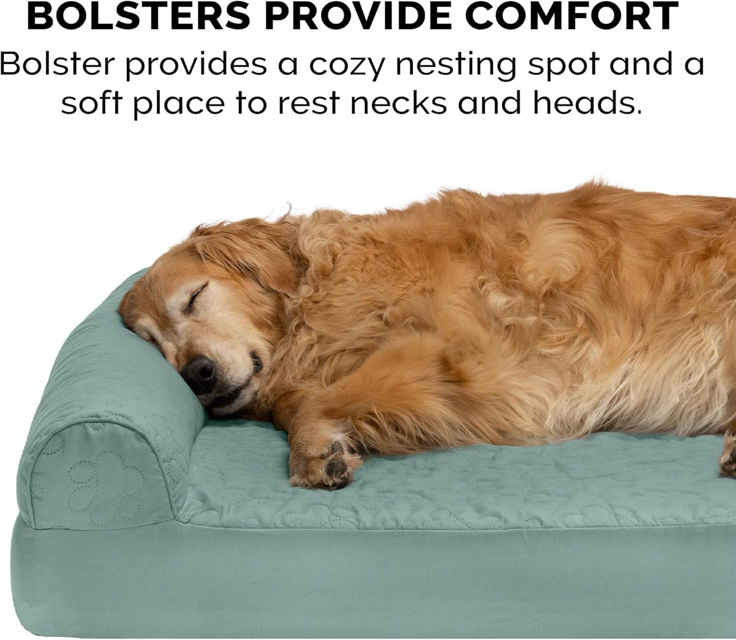 imageFurhaven Orthopedic Dog Bed for Large Dogs w Removable Bolsters ampamp Washable Cover For Dogs Up to 125 lbs Plush ampamp Velvet L Shaped Chaise Platinum Gray Jumbo PlusXXLIceberg Green