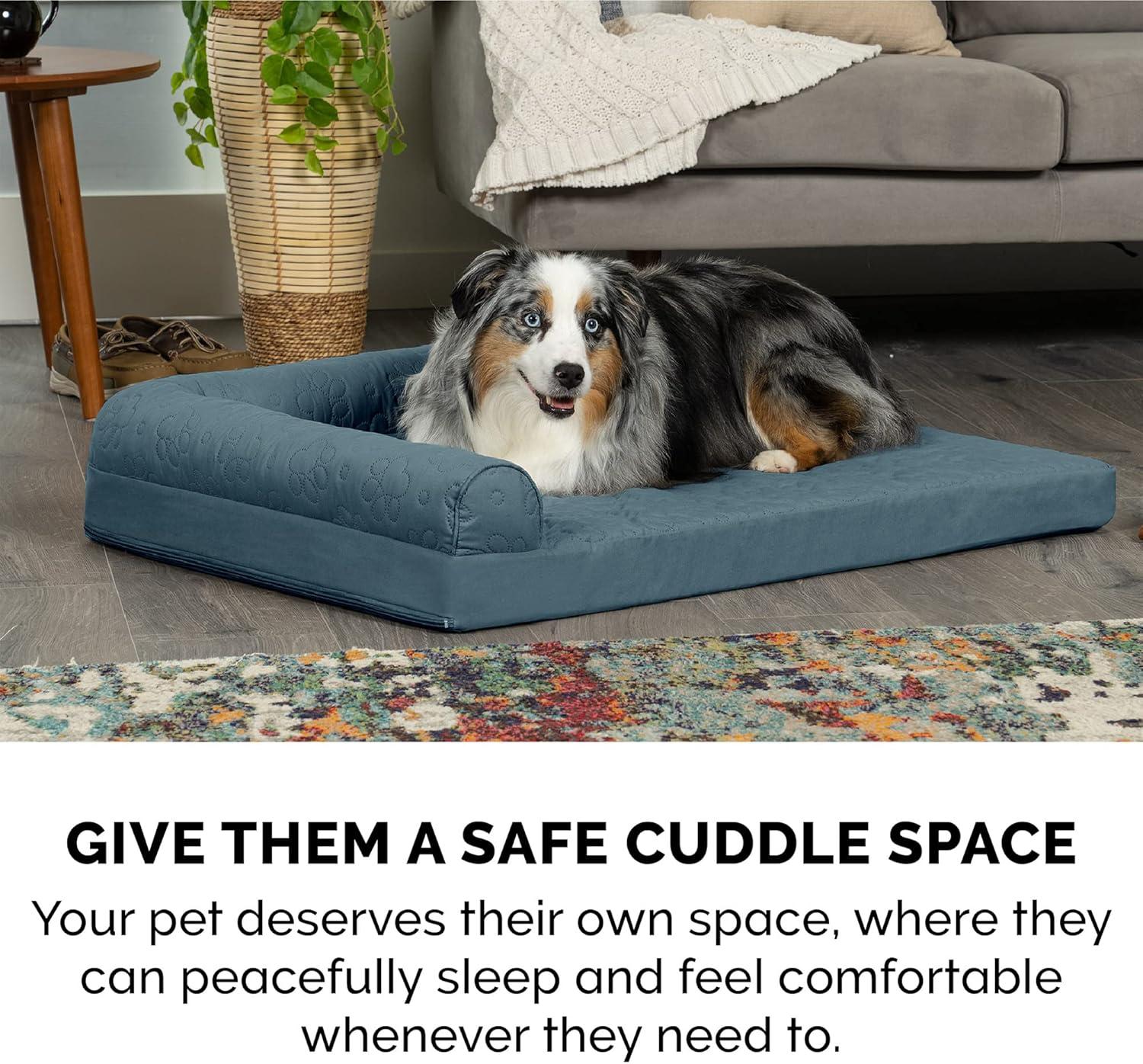 imageFurhaven Orthopedic Dog Bed for Large Dogs w Removable Bolsters ampamp Washable Cover For Dogs Up to 125 lbs Plush ampamp Velvet L Shaped Chaise Platinum Gray Jumbo PlusXXLBluestone
