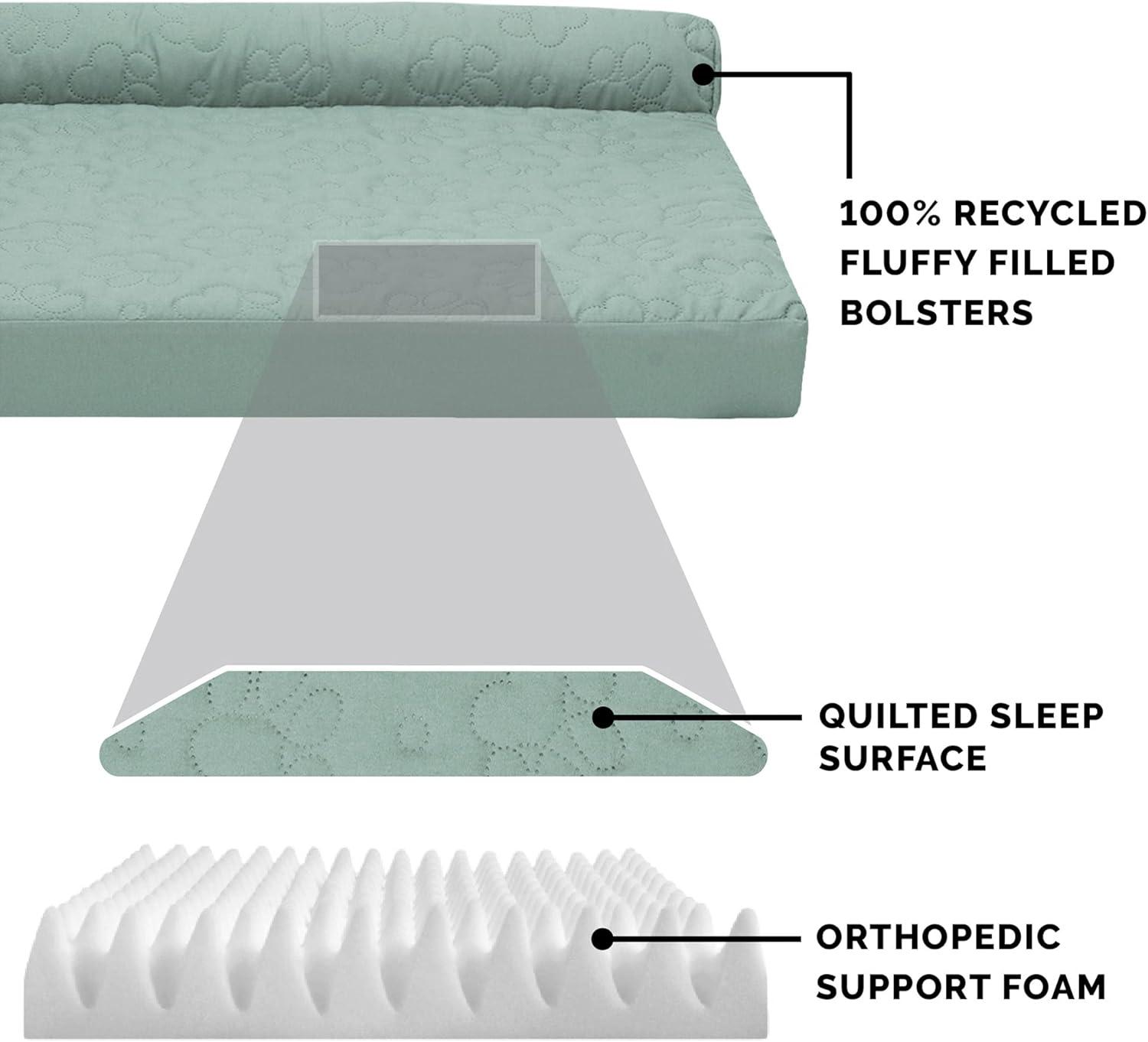 imageFurhaven Orthopedic Dog Bed for Large Dogs w Removable Bolsters ampamp Washable Cover For Dogs Up to 125 lbs Plush ampamp Velvet L Shaped Chaise Platinum Gray Jumbo PlusXXLIceberg Green