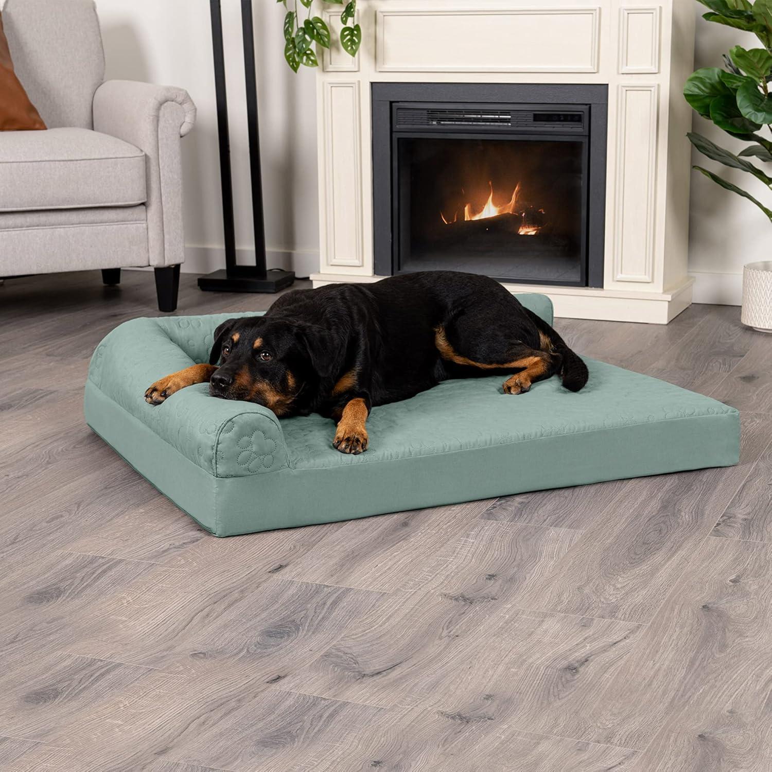 imageFurhaven Orthopedic Dog Bed for Large Dogs w Removable Bolsters ampamp Washable Cover For Dogs Up to 125 lbs Plush ampamp Velvet L Shaped Chaise Platinum Gray Jumbo PlusXXLIceberg Green