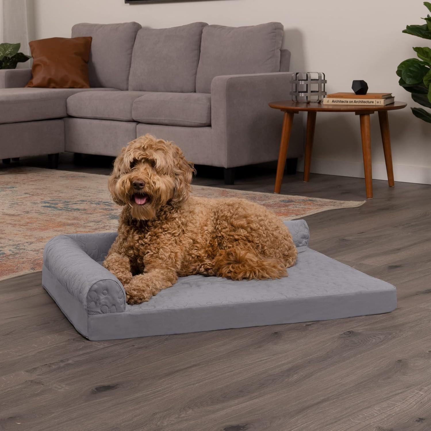 imageFurhaven Orthopedic Dog Bed for Large Dogs w Removable Bolsters ampamp Washable Cover For Dogs Up to 125 lbs Plush ampamp Velvet L Shaped Chaise Platinum Gray Jumbo PlusXXLTitanium
