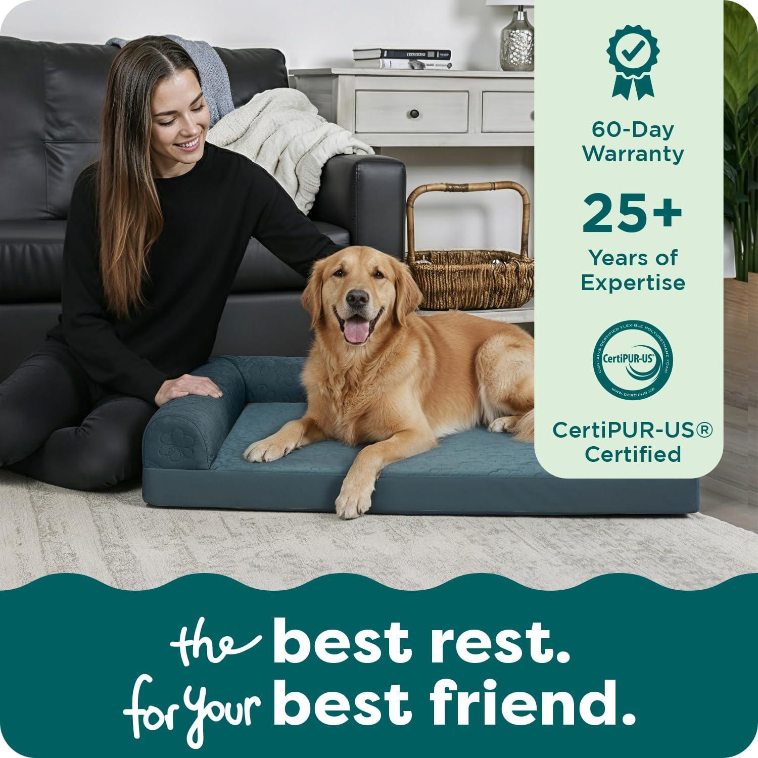 imageFurhaven Orthopedic Dog Bed for Large Dogs w Removable Bolsters ampamp Washable Cover For Dogs Up to 125 lbs Plush ampamp Velvet L Shaped Chaise Platinum Gray Jumbo PlusXXLBluestone