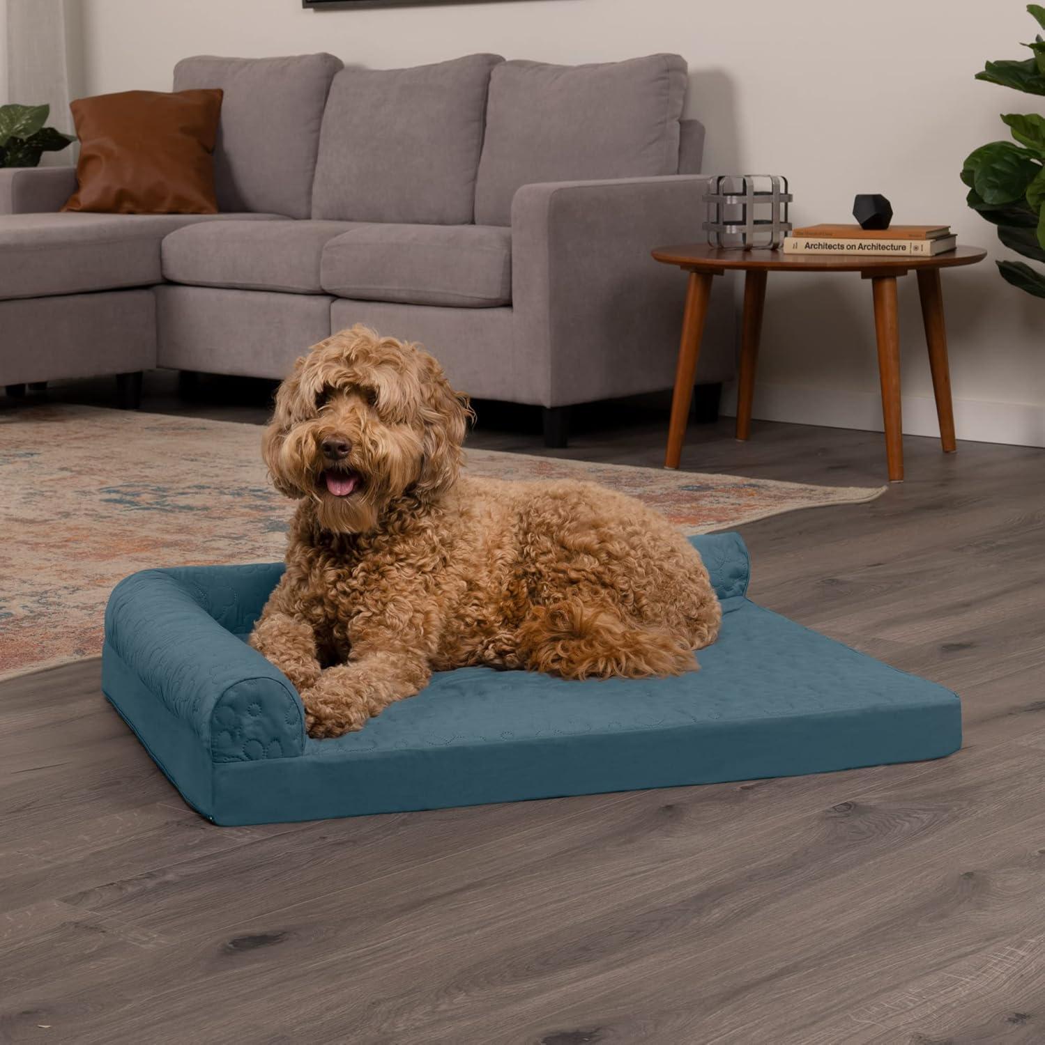 imageFurhaven Orthopedic Dog Bed for Large Dogs w Removable Bolsters ampamp Washable Cover For Dogs Up to 125 lbs Plush ampamp Velvet L Shaped Chaise Platinum Gray Jumbo PlusXXLBluestone
