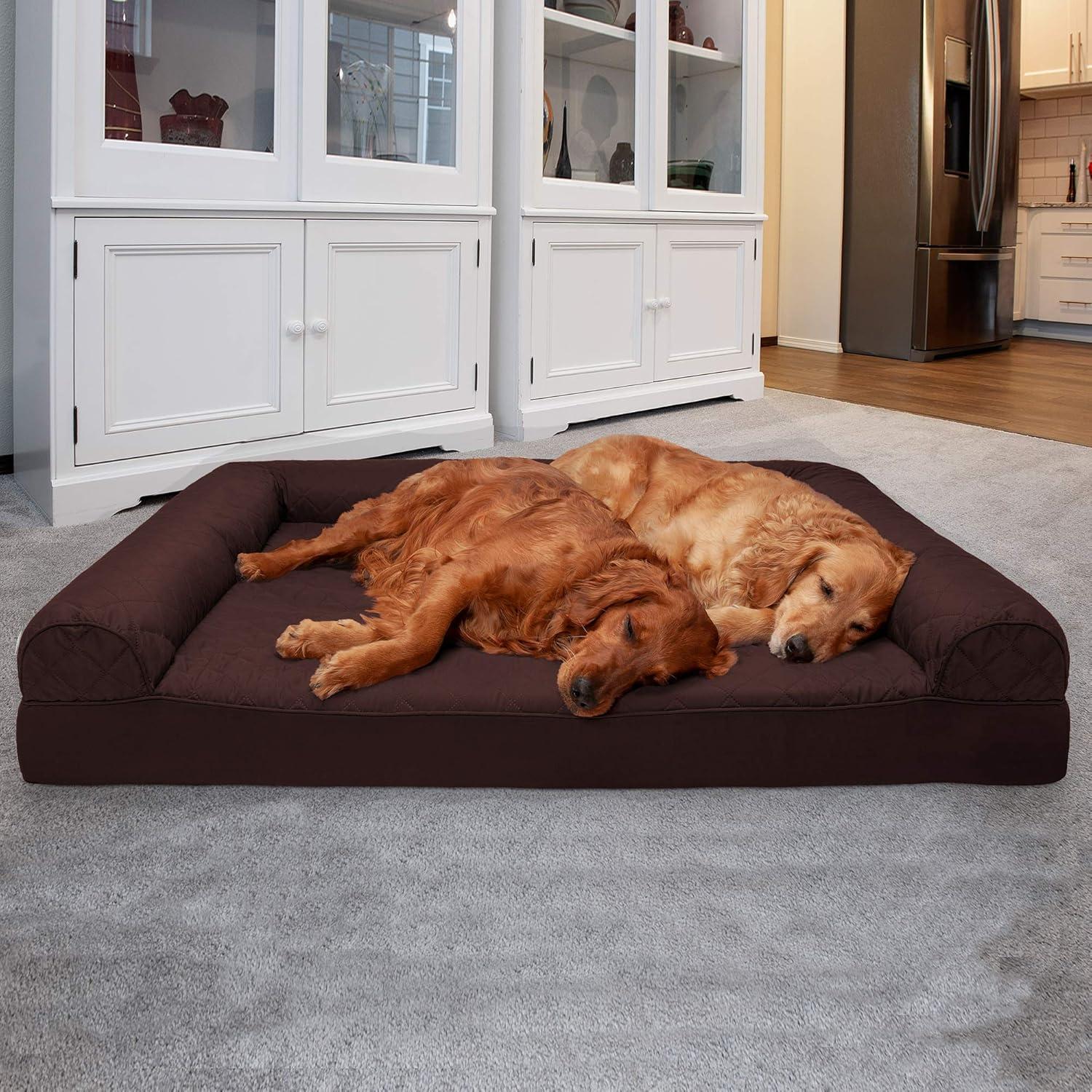 imageFurhaven Orthopedic Dog Bed for Large Dogs w Removable Bolsters ampamp Washable Cover For Dogs Up to 125 lbs Quilted Sofa Coffee Jumbo PlusXXLCoffee
