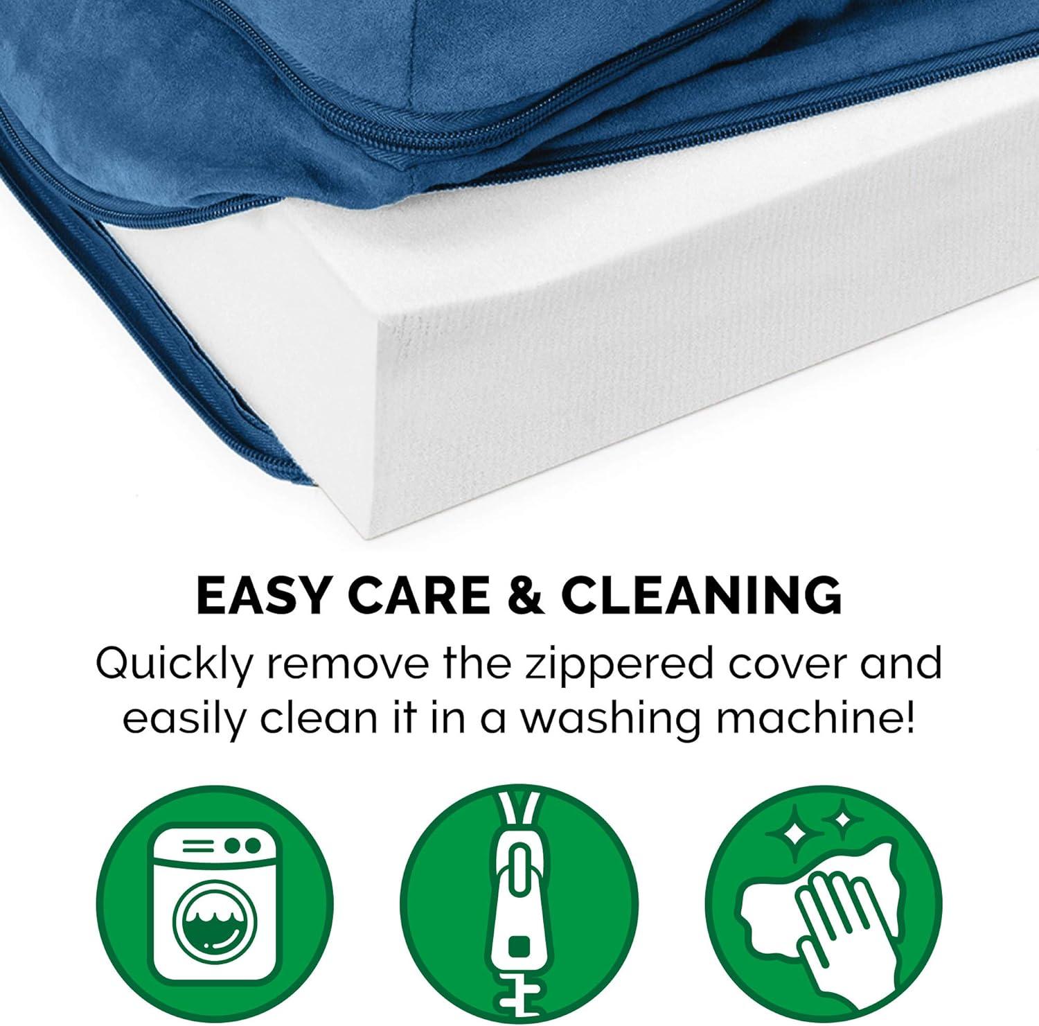 imageFurhaven Orthopedic Dog Bed for Large Dogs w Removable Bolsters ampamp Washable Cover For Dogs Up to 125 lbs TwoTone Plush Faux Fur ampamp Suede L Shaped Chaise Marine Blue Jumbo PlusXXLMarine Blue