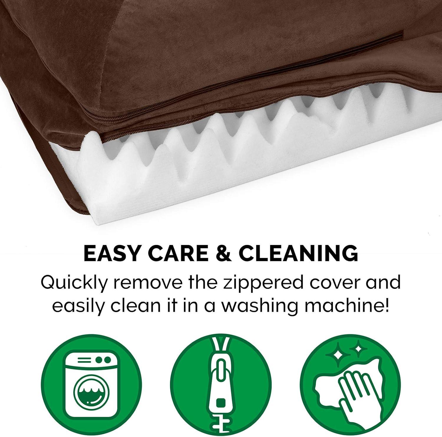 imageFurhaven Orthopedic Dog Bed for Large Dogs w Removable Bolsters ampamp Washable Cover For Dogs Up to 125 lbs TwoTone Plush Faux Fur ampamp Suede L Shaped Chaise Marine Blue Jumbo PlusXXLSable Brown