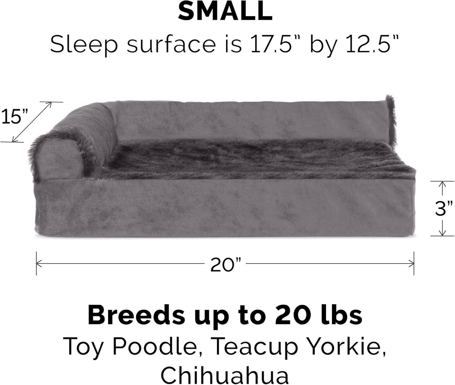 imageFurhaven Orthopedic Dog Bed for Large Dogs w Removable Bolsters ampamp Washable Cover For Dogs Up to 125 lbs TwoTone Plush Faux Fur ampamp Suede L Shaped Chaise Marine Blue Jumbo PlusXXLPlatinum Gray