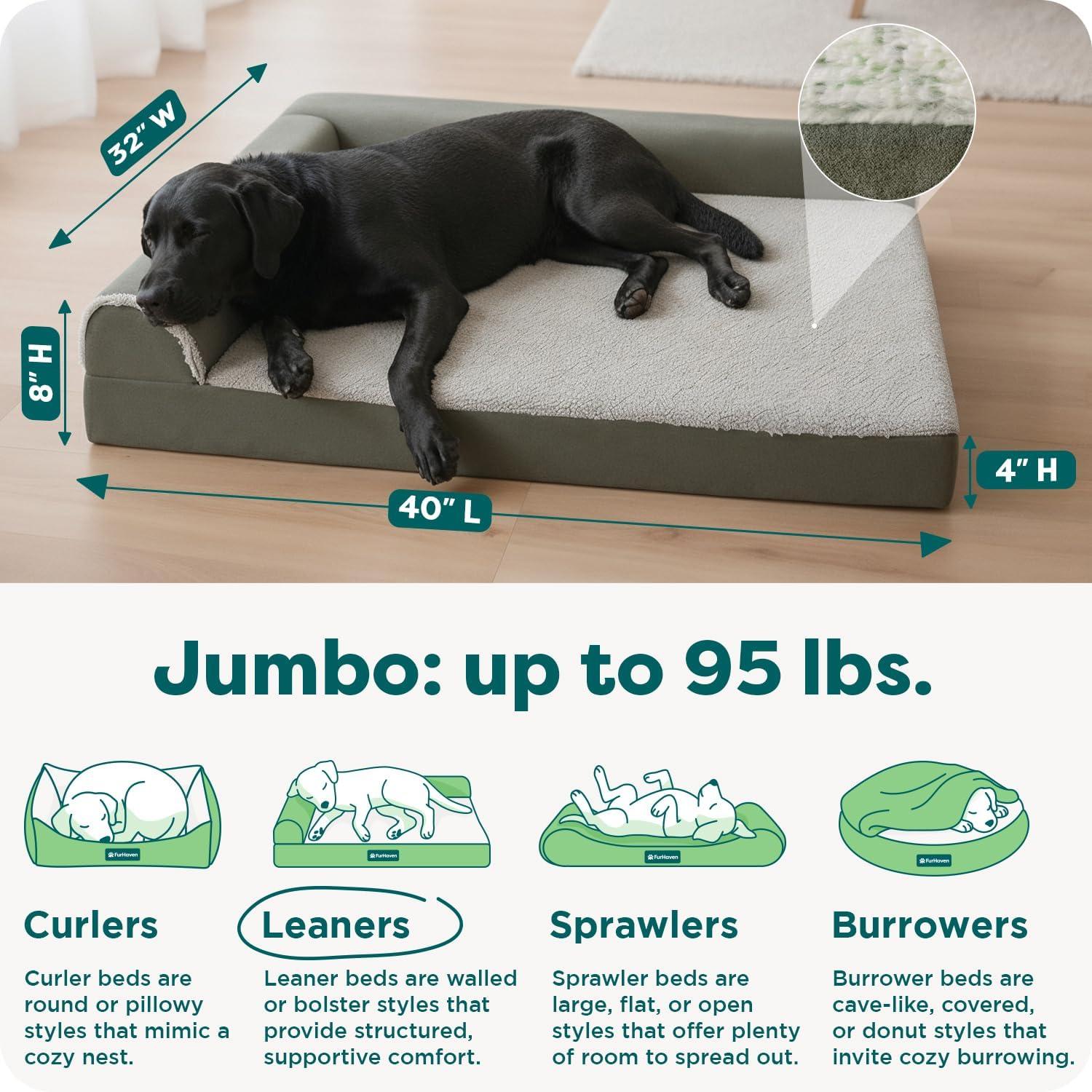 imageFurhaven Orthopedic Dog Bed for Large Dogs w Removable Bolsters ampamp Washable Cover For Dogs Up to 95 lbs Plush ampamp Velvet L Shaped Chaise Sable Brown JumboXLDark Sage