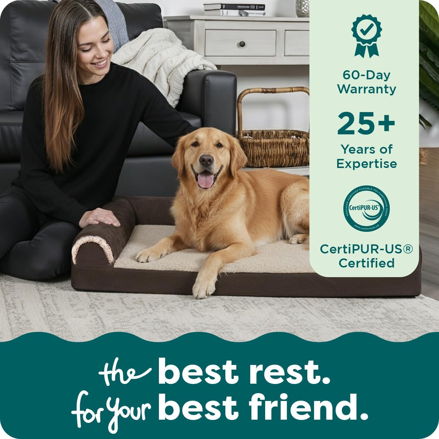 imageFurhaven Orthopedic Dog Bed for Large Dogs w Removable Bolsters ampamp Washable Cover For Dogs Up to 95 lbs Plush ampamp Velvet L Shaped Chaise Sable Brown JumboXLEspresso