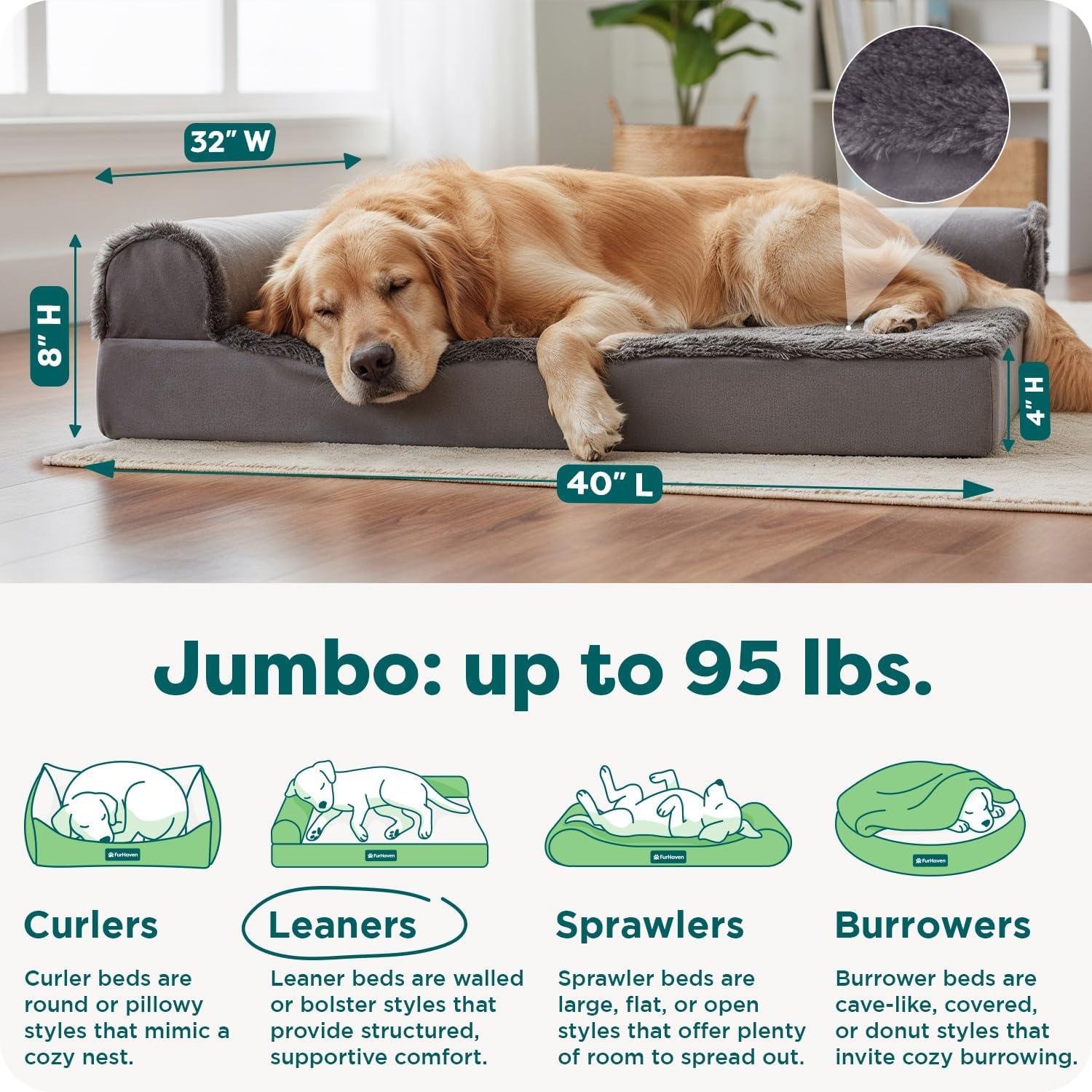 imageFurhaven Orthopedic Dog Bed for Large Dogs w Removable Bolsters ampamp Washable Cover For Dogs Up to 95 lbs Plush ampamp Velvet L Shaped Chaise Sable Brown JumboXLPlatinum Gray