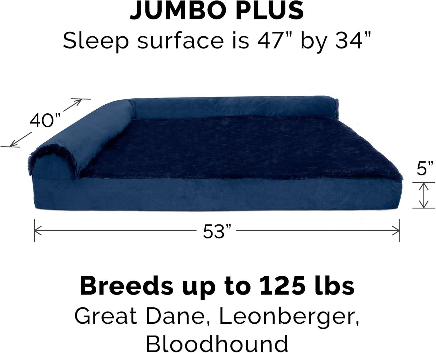 imageFurhaven Orthopedic Dog Bed for Large Dogs w Removable Bolsters ampamp Washable Cover For Dogs Up to 95 lbs Plush ampamp Velvet L Shaped Chaise Sable Brown JumboXLDeep Sapphire