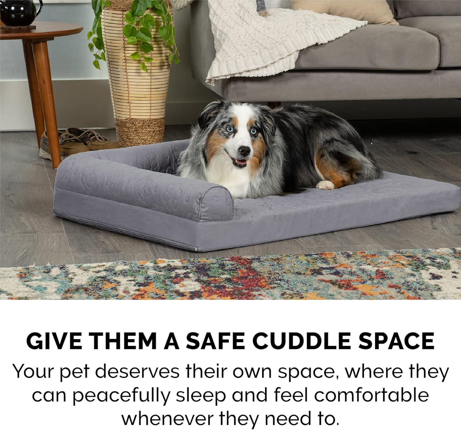 imageFurhaven Orthopedic Dog Bed for Large Dogs w Removable Bolsters ampamp Washable Cover For Dogs Up to 95 lbs Plush ampamp Velvet L Shaped Chaise Sable Brown JumboXLTitanium