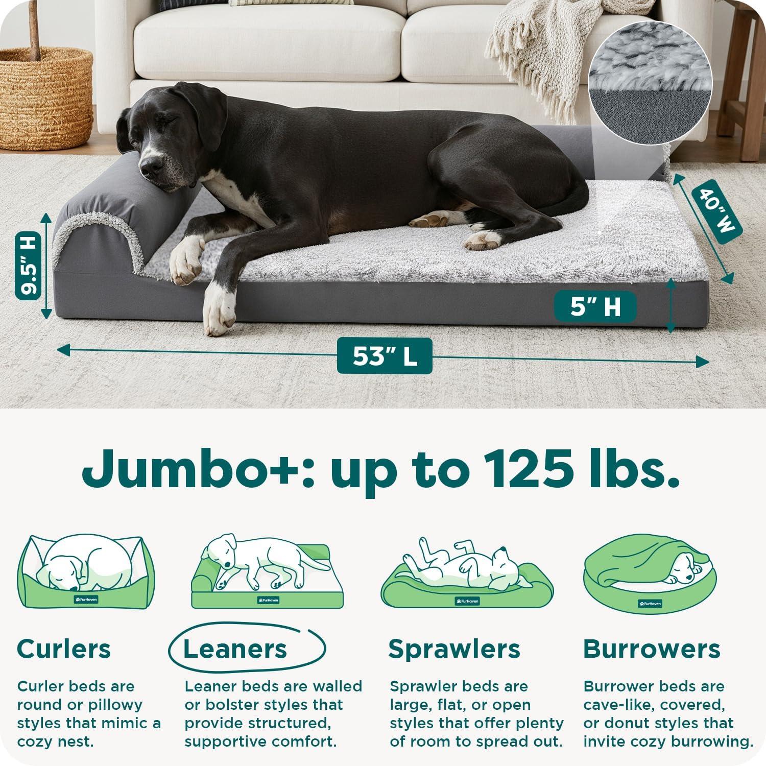 imageFurhaven Orthopedic Dog Bed for Large Dogs w Removable Bolsters ampamp Washable Cover For Dogs Up to 95 lbs Plush ampamp Velvet L Shaped Chaise Sable Brown JumboXLStone Gray