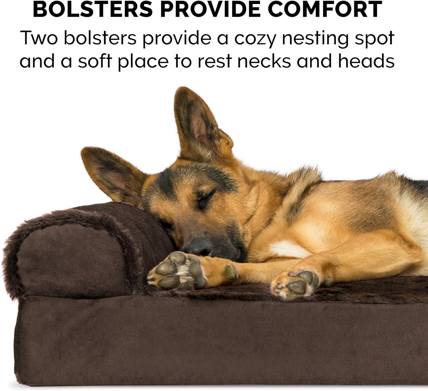 imageFurhaven Orthopedic Dog Bed for Large Dogs w Removable Bolsters ampamp Washable Cover For Dogs Up to 95 lbs Plush ampamp Velvet L Shaped Chaise Sable Brown JumboXLSable Brown